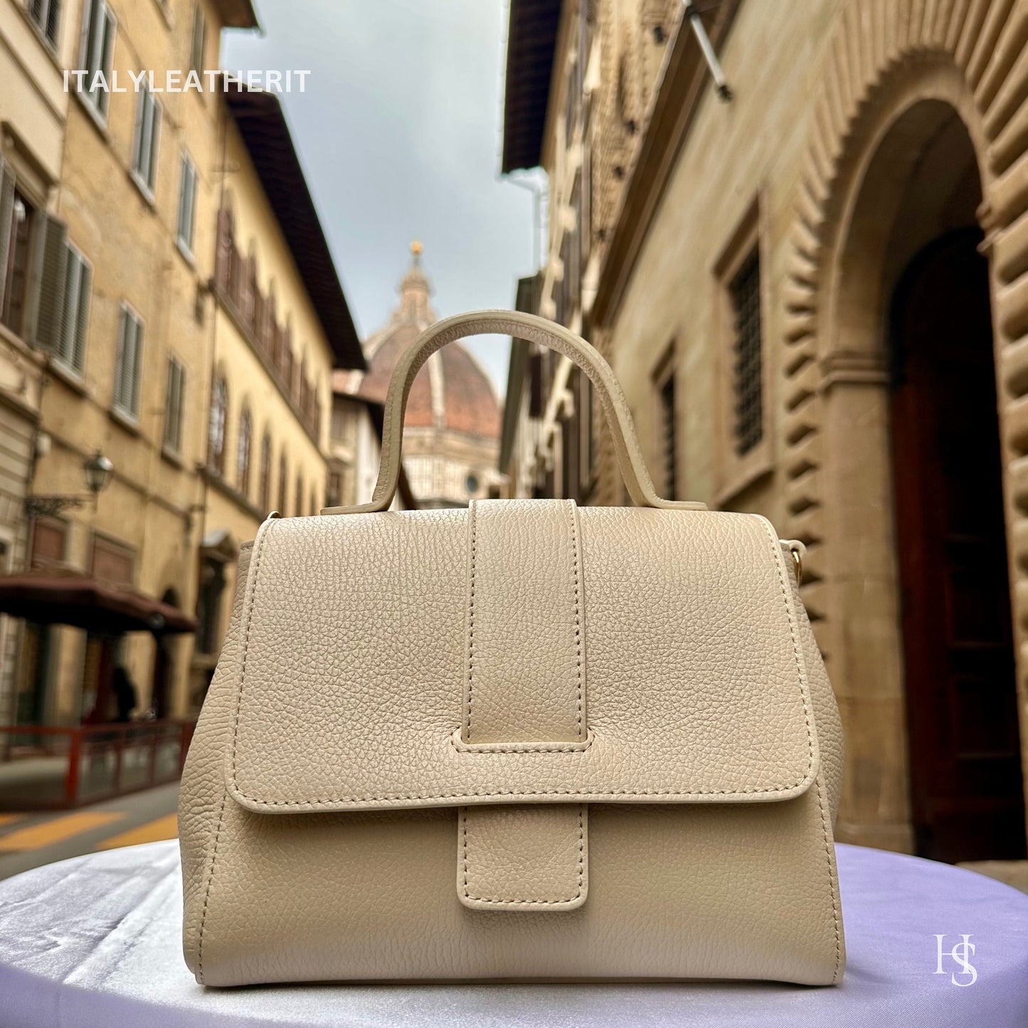 Italian Handmade Leather Bags For Women | Elegant Leather Tote From Florence | Made in Italy | Beige Leather Tote