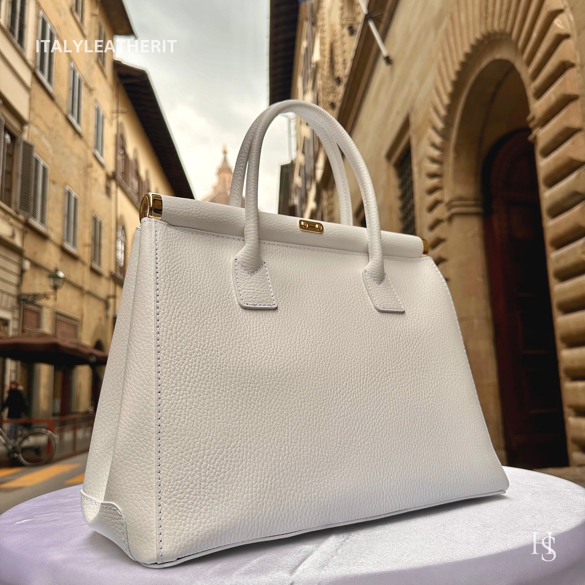 Italian Handmade Leather Bags For Women l Elegant Leather Tote From Florence, white bag, Lock bag