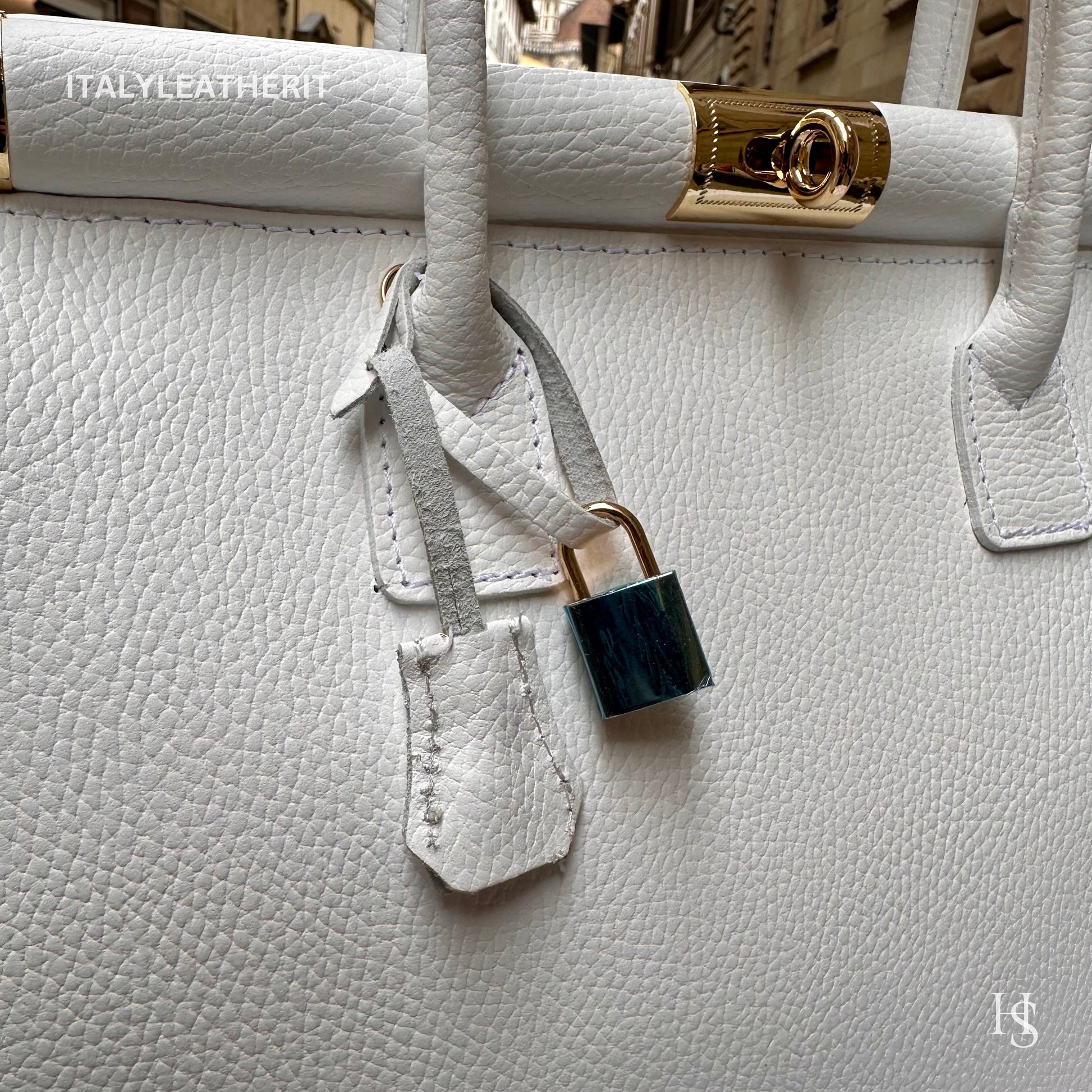 Italian Handmade Leather Bags For Women l Elegant Leather Tote From Florence, white bag, Lock bag