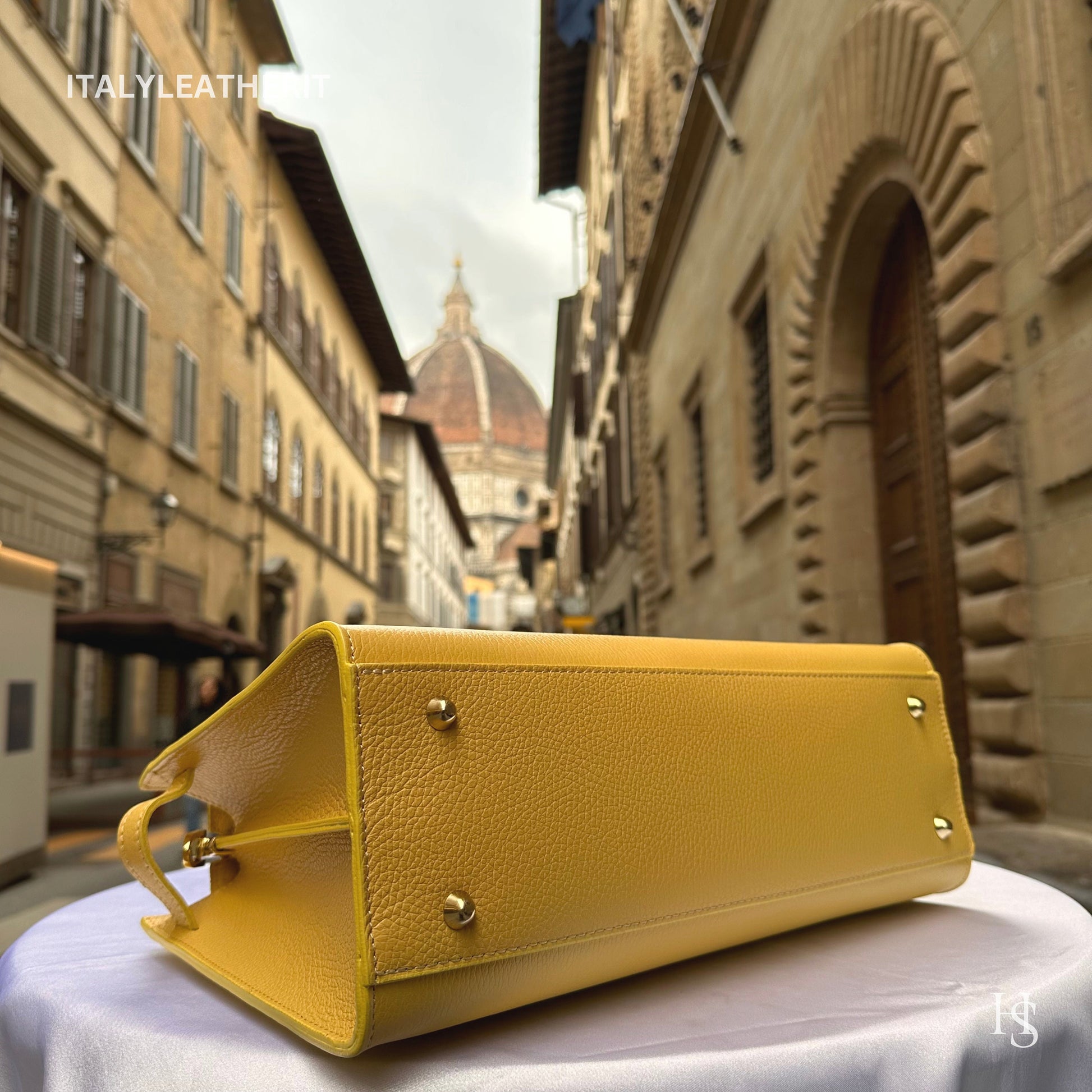 Italian Handmade Leather Bags for Women | Elegant Tote & Purse from Florence, made in Italy, Yellow Leather tote