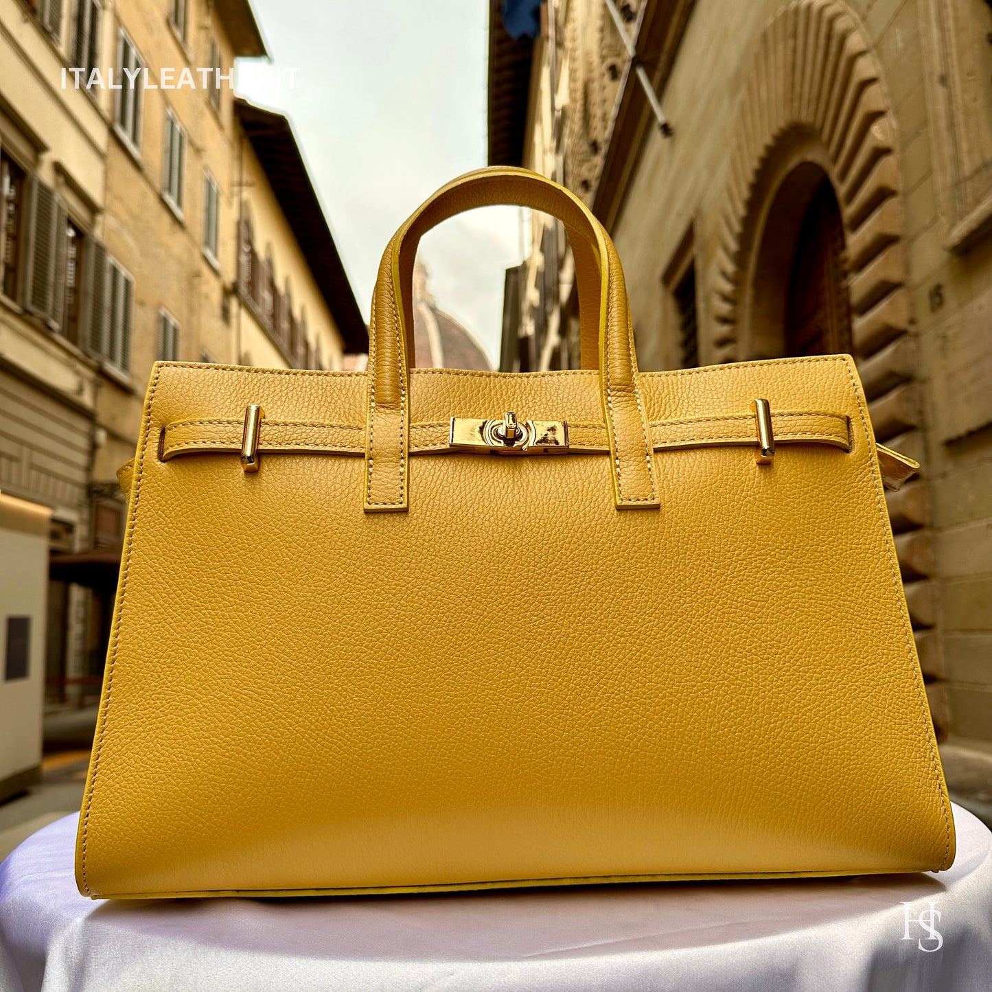 Italian Handmade Leather Bags for Women | Elegant Tote & Purse from Florence, made in Italy, Yellow Leather tote