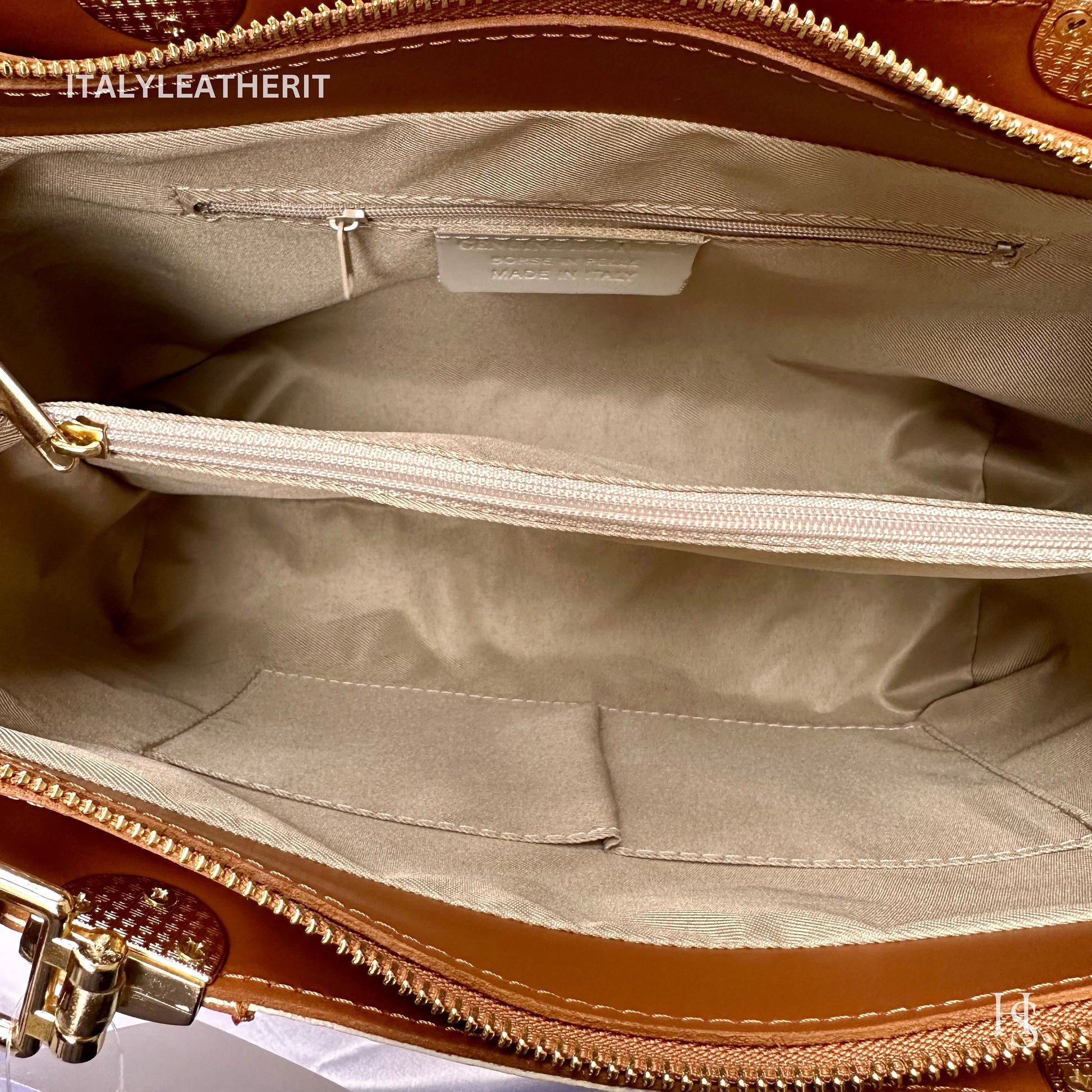 Italian Handmade Leather Bags For Woman l l Elegant Leather Tote From Florence || Made in Italy, Beige & Brown leather tote