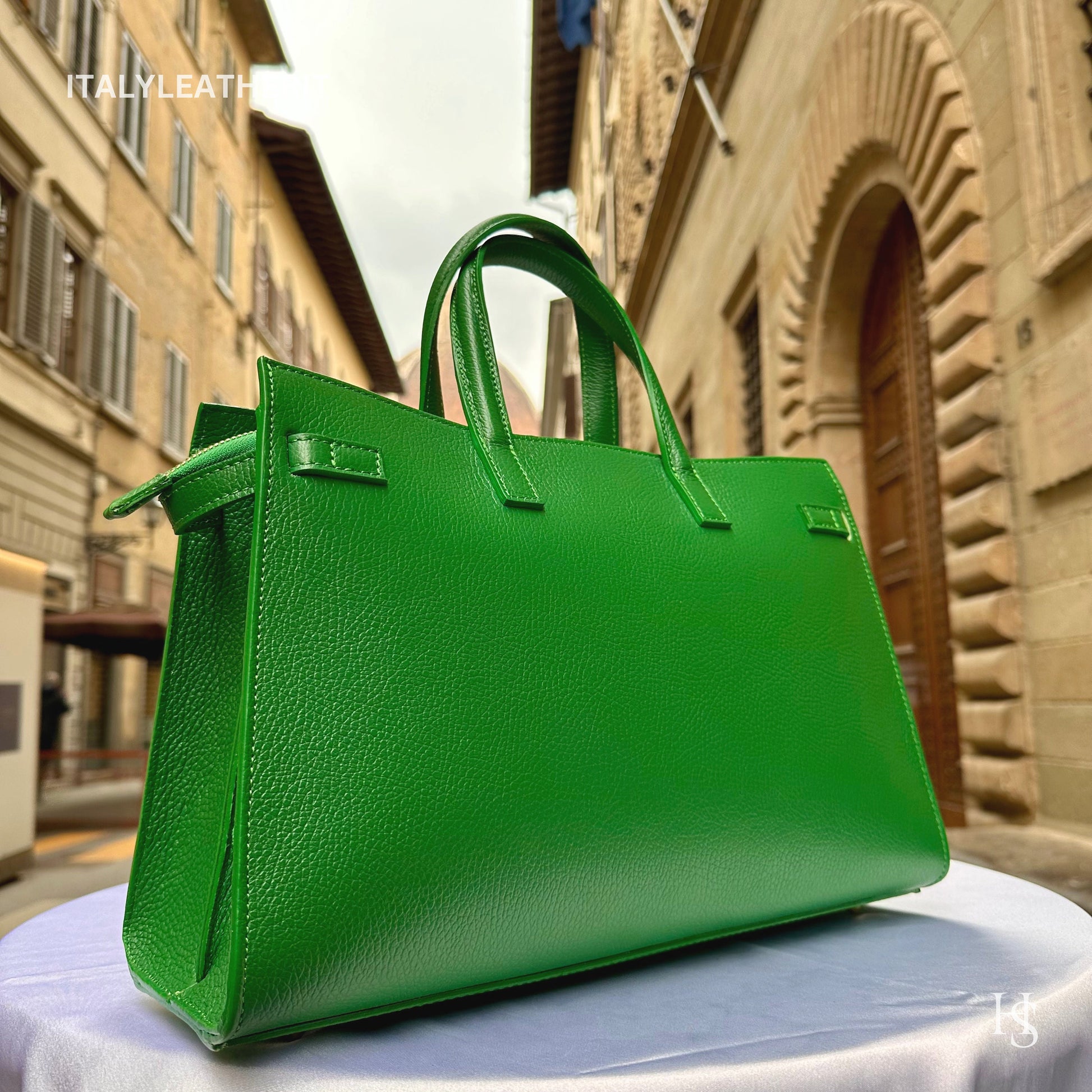 Italian Handmade Leather Bags for Women | Elegant Tote & Purse from Florence, made in Italy, Green Leather tote