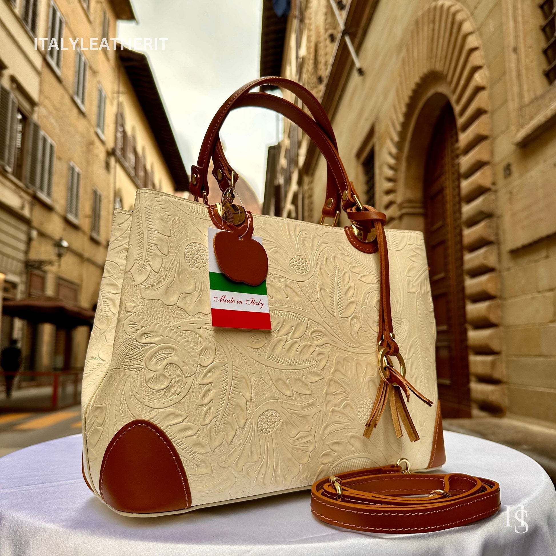 Italian Handmade Leather Bags For Woman l l Elegant Leather Tote From Florence || Made in Italy, Beige & Brown leather tote