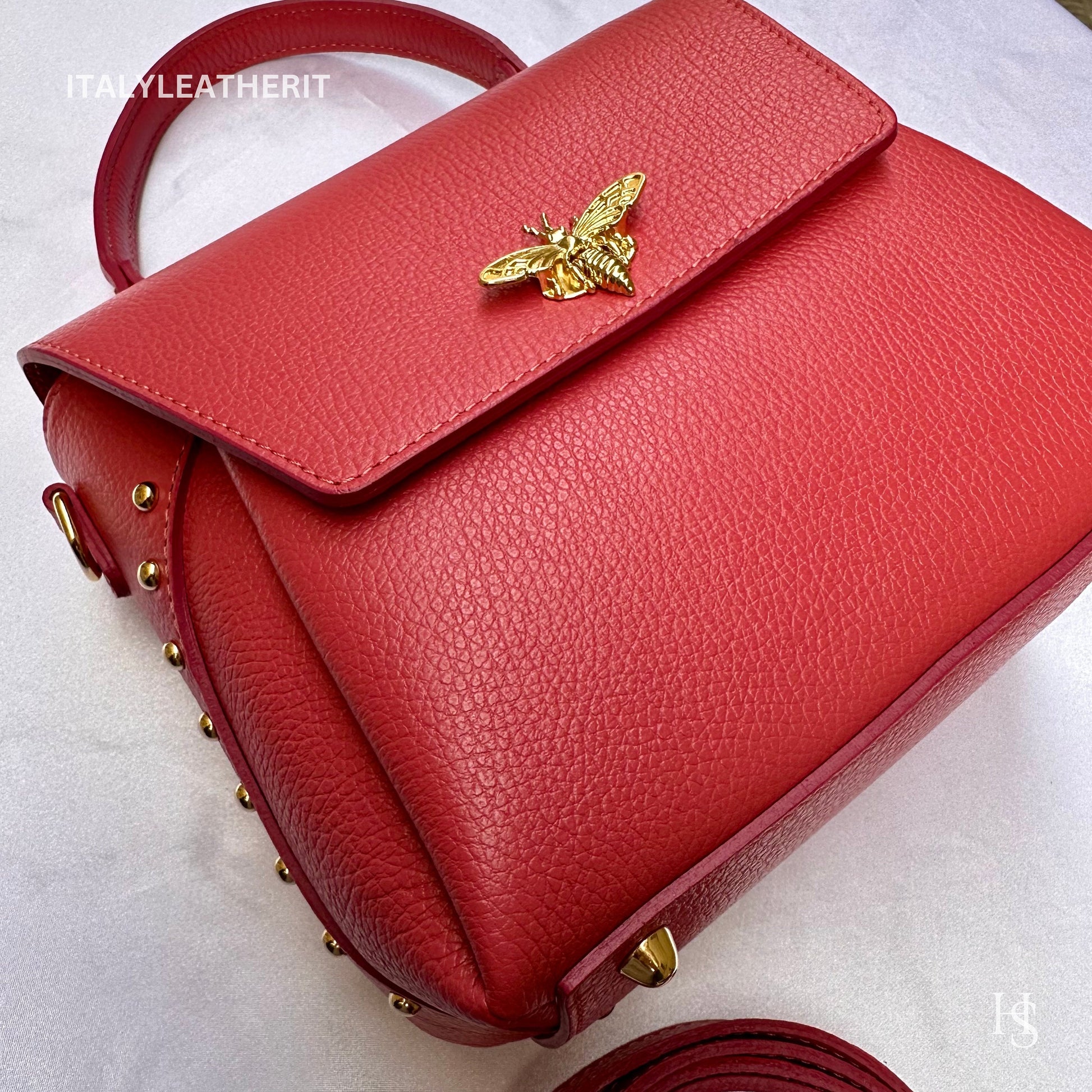 Italian Handmade Leather Bags For Women l l Elegant Leather Tote From Florence with bee-shaped lobster clasp closure