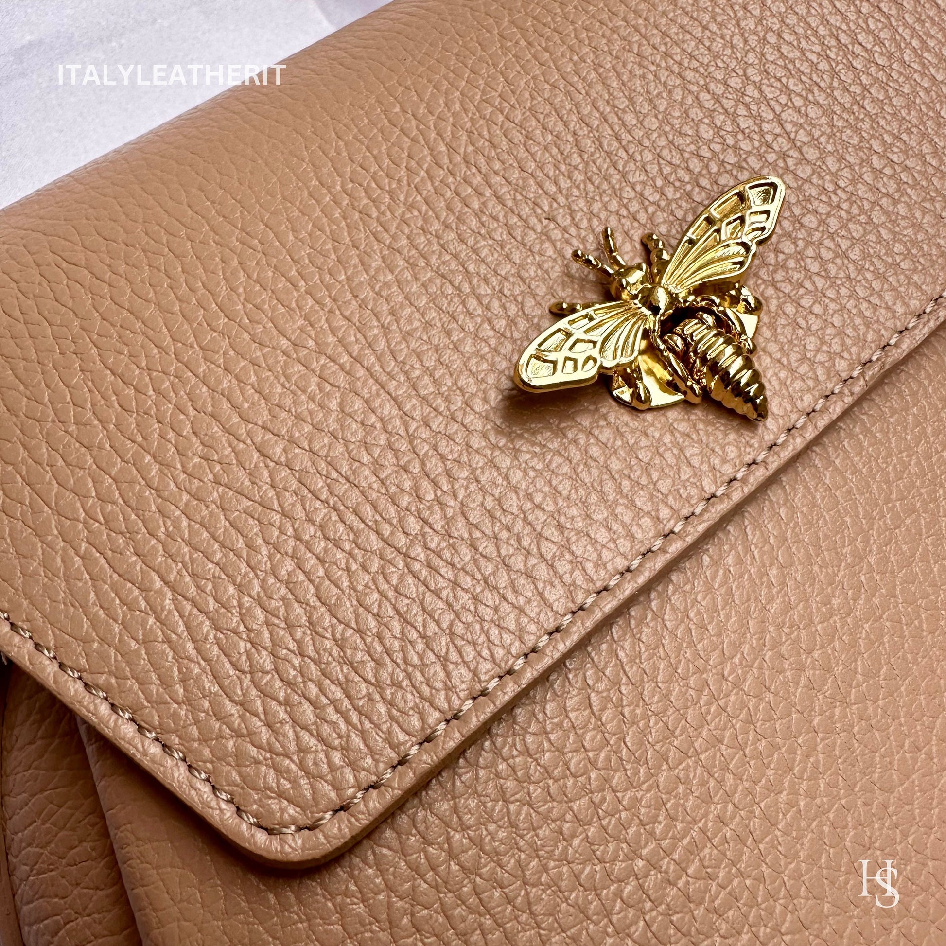 Italian Handmade Leather Bags For Women l l Elegant Leather Tote From Florence with bee-shaped lobster clasp closure