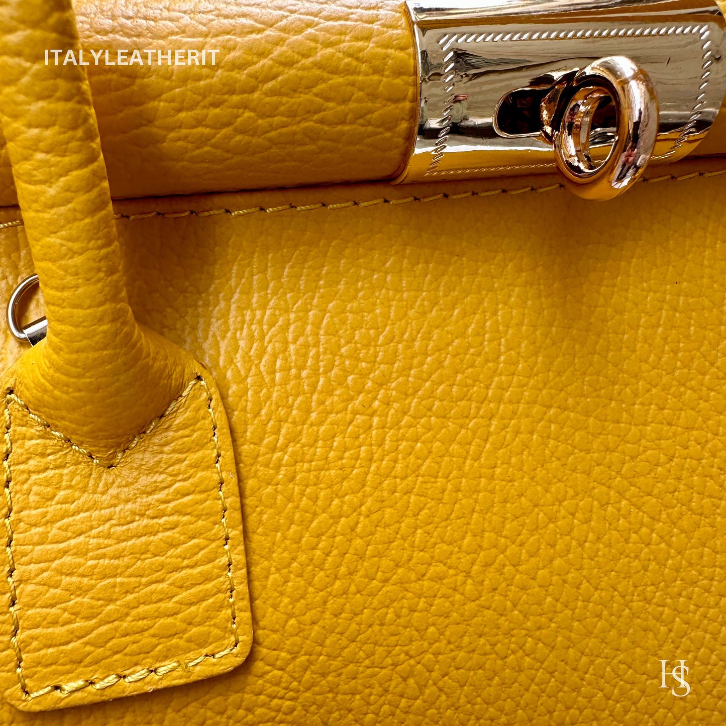 Italian Handmade Leather Bags For Women l l Elegant Leather Tote From Florence, Yellow Tote, Lock bag