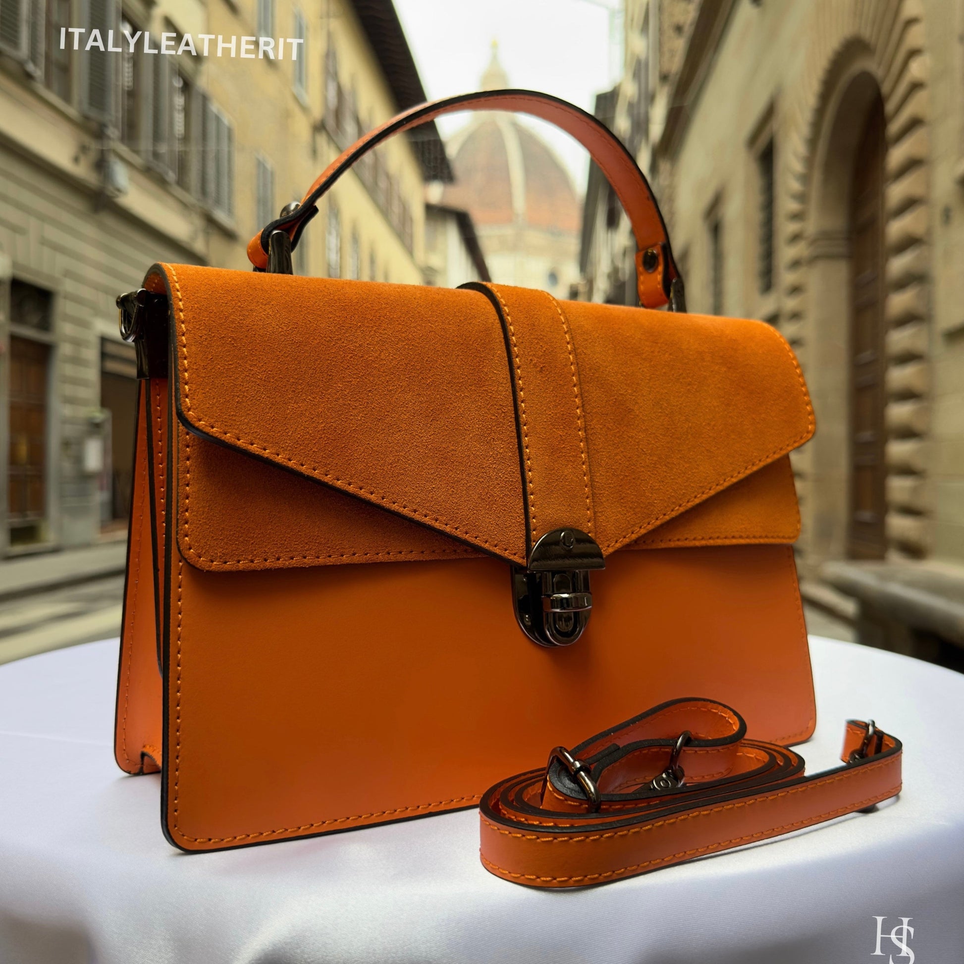 Italian Handmade Leather Bags For Women | Elegant Leather Tote From Florence | Orange Leather Tote | Orange Leather Bag