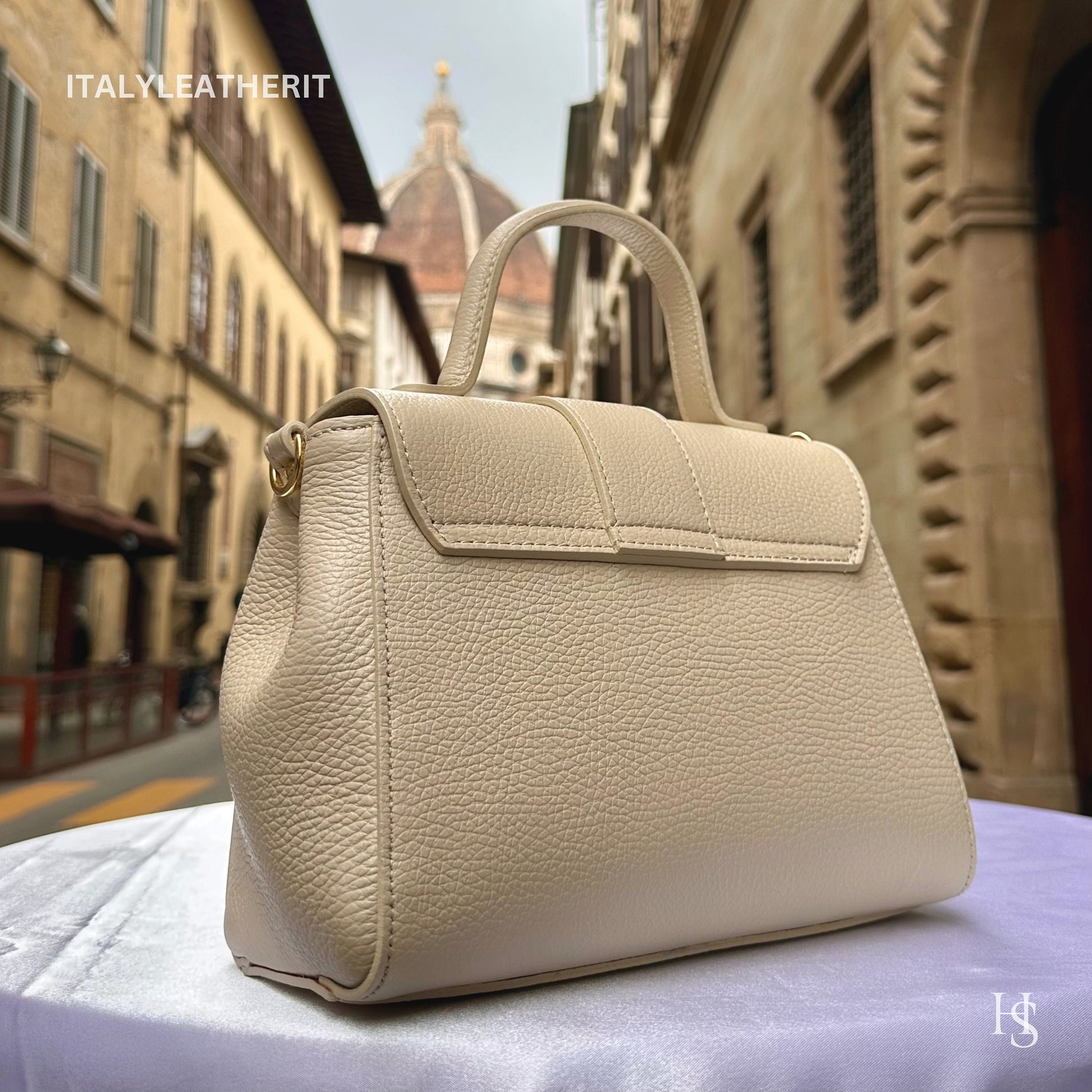 Italian Handmade Leather Bags For Women | Elegant Leather Tote From Florence | Made in Italy | Beige Leather Tote
