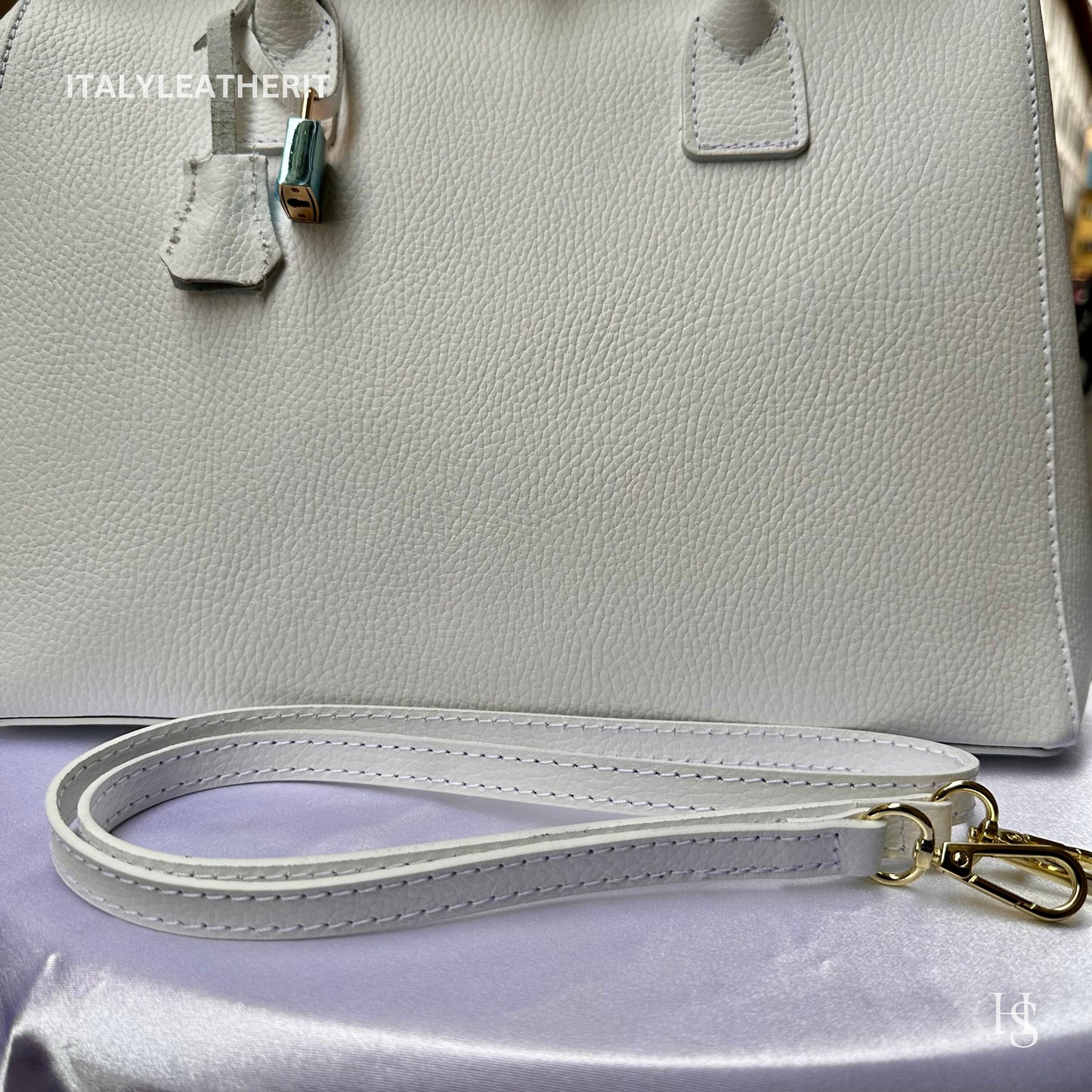 Italian Handmade Leather Bags For Women l Elegant Leather Tote From Florence, white bag, Lock bag