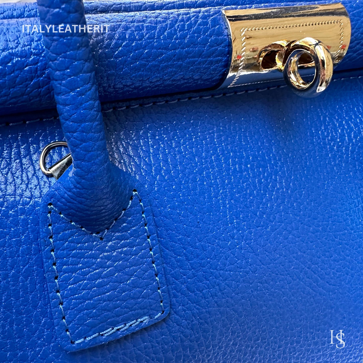 Italian Handmade Leather Bags For Women l l Elegant Leather Tote From Florence, Lock bag, Blue bag
