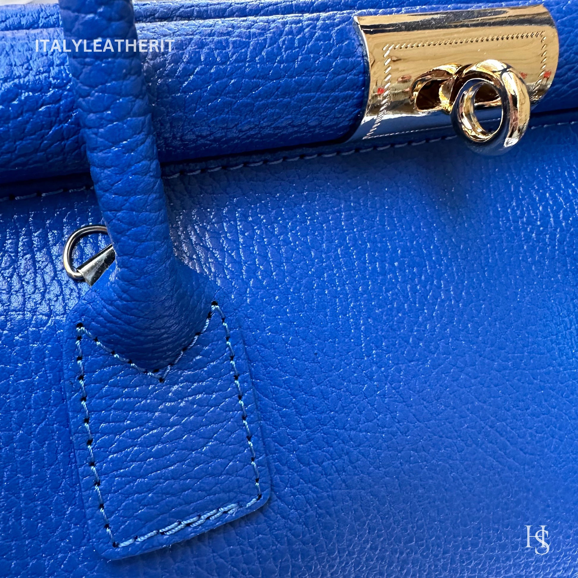 Italian Handmade Leather Bags For Women l l Elegant Leather Tote From Florence, Lock bag, Blue bag