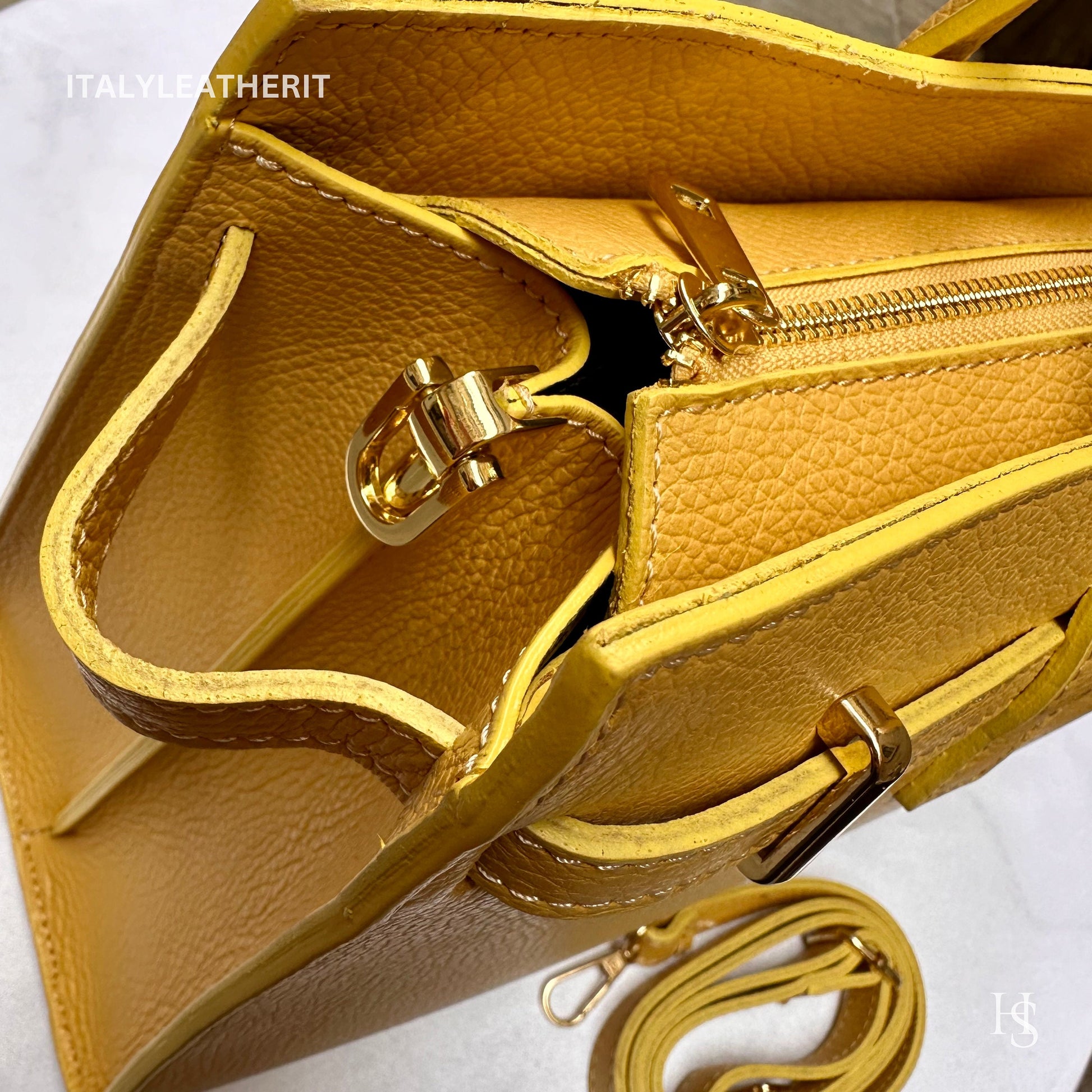 Italian Handmade Leather Bags for Women | Elegant Tote & Purse from Florence, made in Italy, Yellow Leather tote