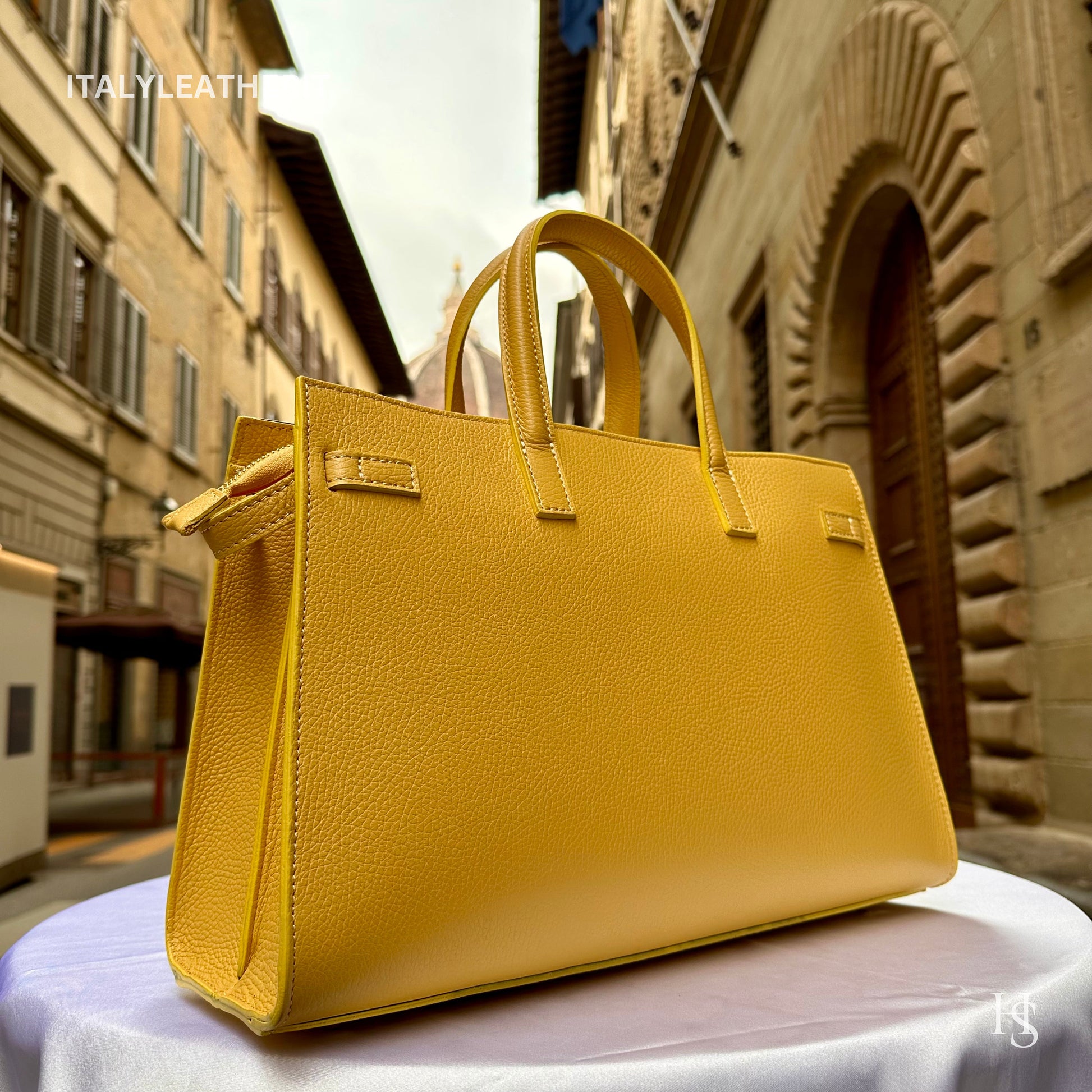 Italian Handmade Leather Bags for Women | Elegant Tote & Purse from Florence, made in Italy, Yellow Leather tote