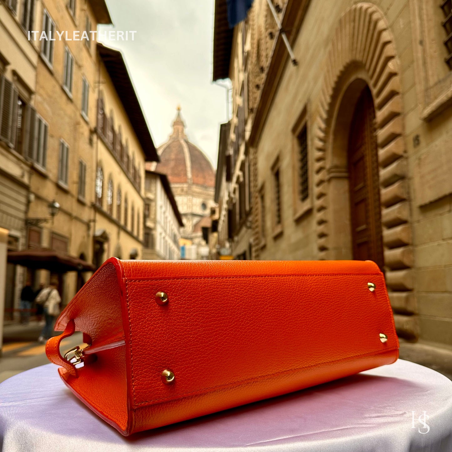 Italian Handmade Leather Bags for Women | Elegant Tote & Purse from Florence, made in Italy, Orange Leather tote