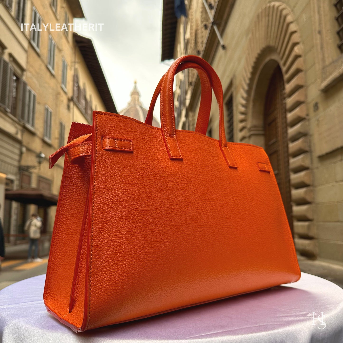 Italian Handmade Leather Bags for Women | Elegant Tote & Purse from Florence, made in Italy, Orange Leather tote