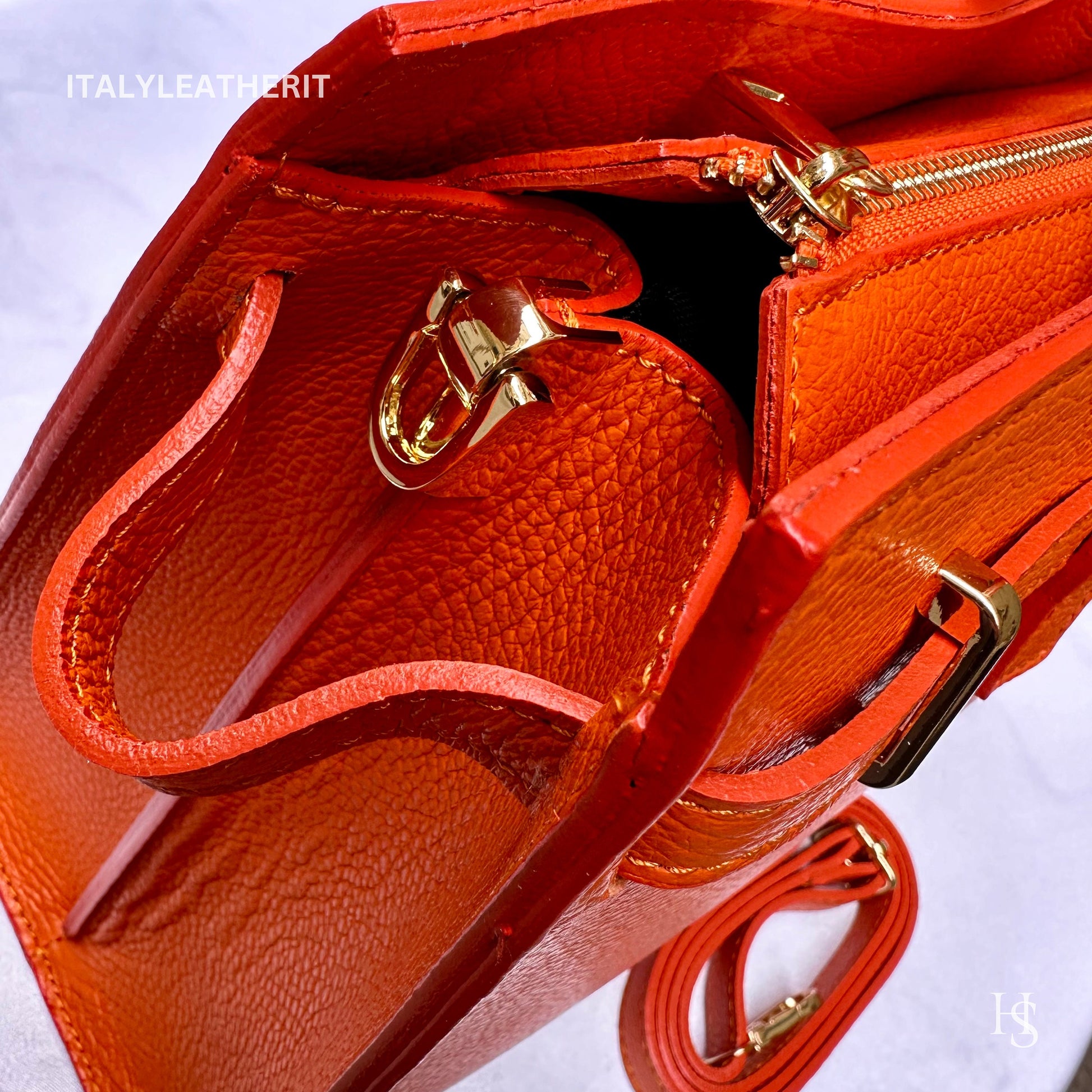 Italian Handmade Leather Bags for Women | Elegant Tote & Purse from Florence, made in Italy, Orange Leather tote