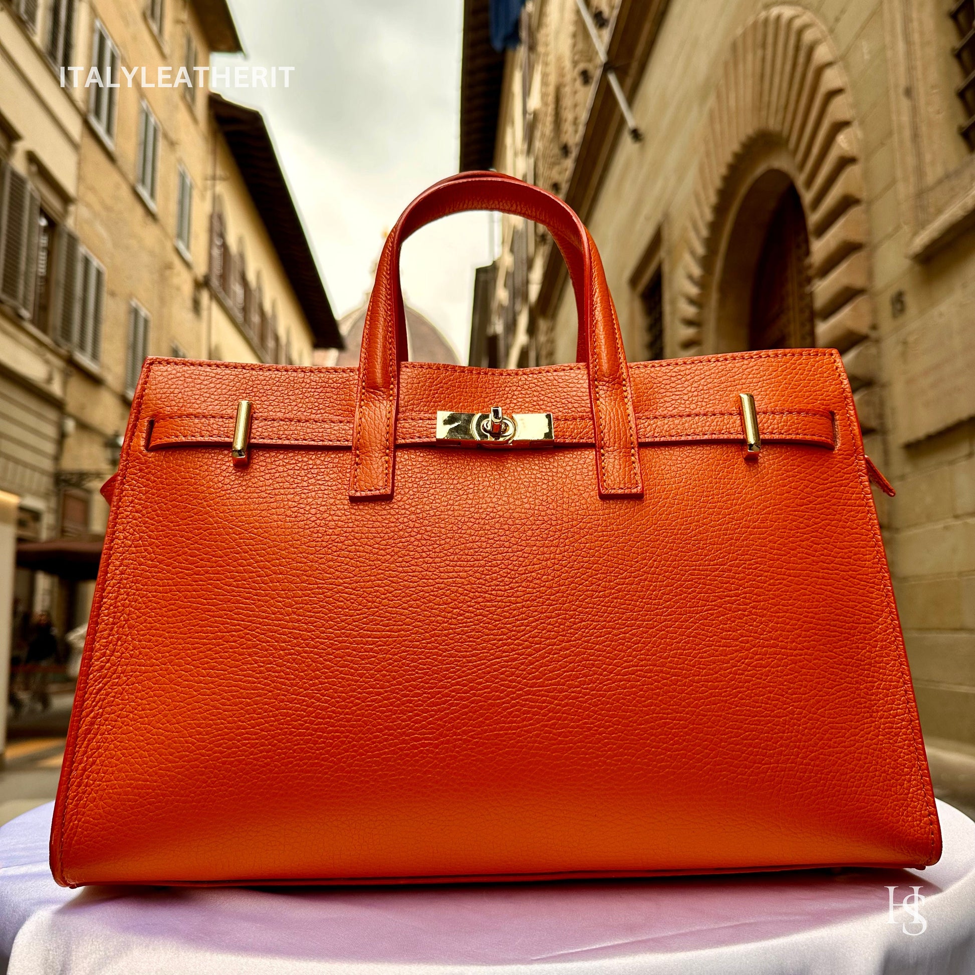 Italian Handmade Leather Bags for Women | Elegant Tote & Purse from Florence, made in Italy, Orange Leather tote