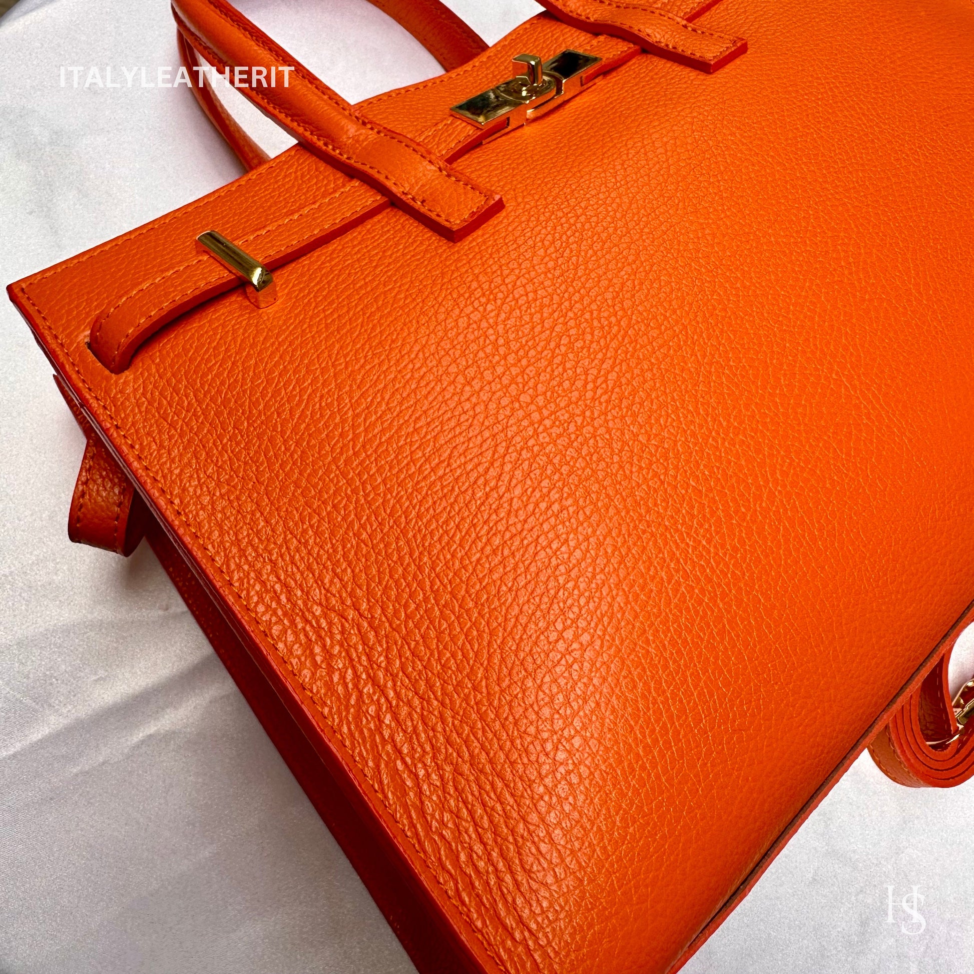 Italian Handmade Leather Bags for Women | Elegant Tote & Purse from Florence, made in Italy, Orange Leather tote