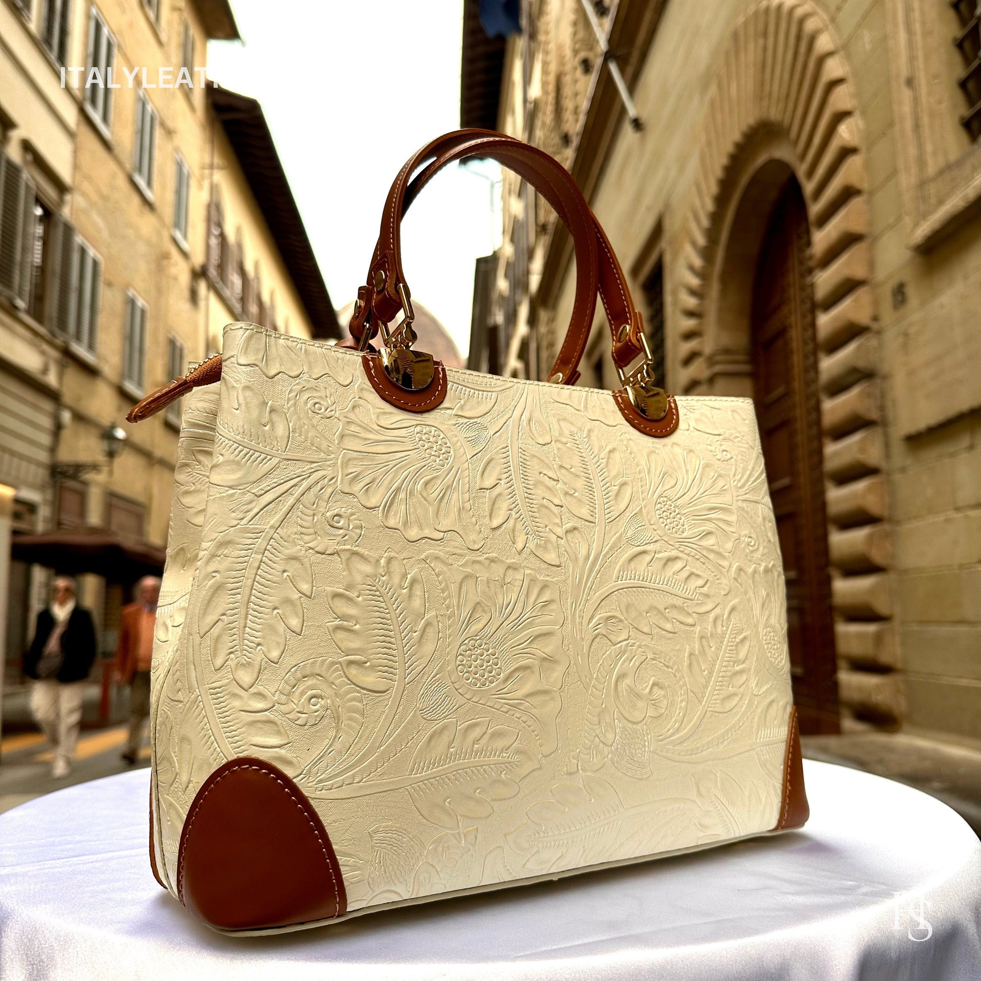 Italian Handmade Leather Bags For Woman l l Elegant Leather Tote From Florence || Made in Italy, Beige & Brown leather tote