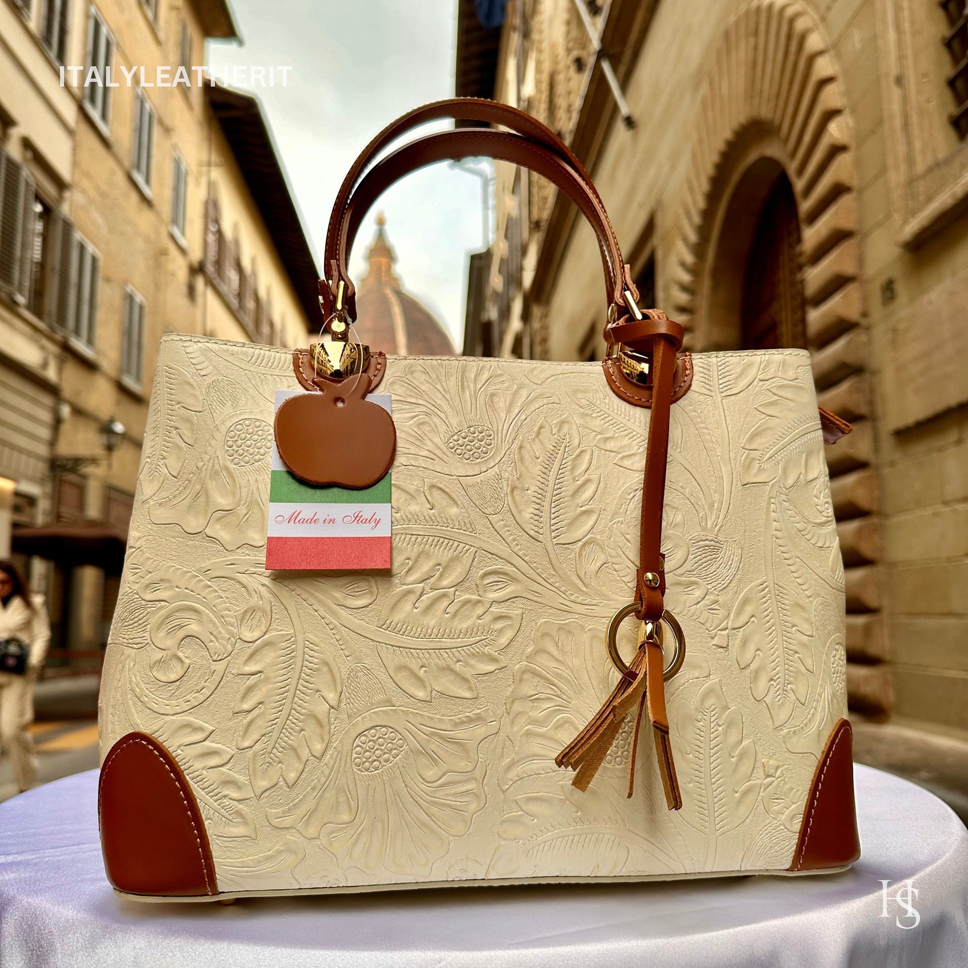Italian Handmade Leather Bags For Woman l l Elegant Leather Tote From Florence || Made in Italy, Beige & Brown leather tote