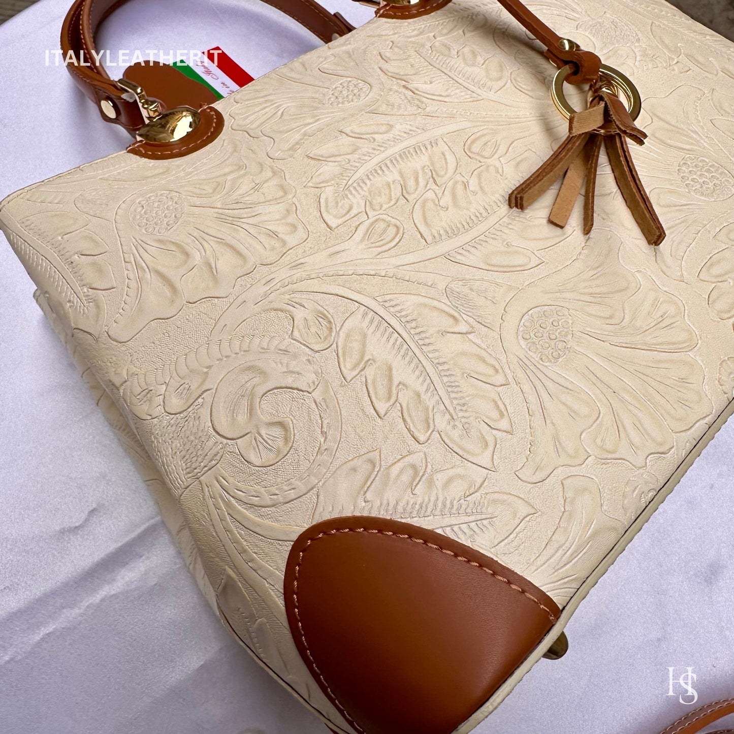 Italian Handmade Leather Bags For Woman l l Elegant Leather Tote From Florence || Made in Italy, Beige & Brown leather tote