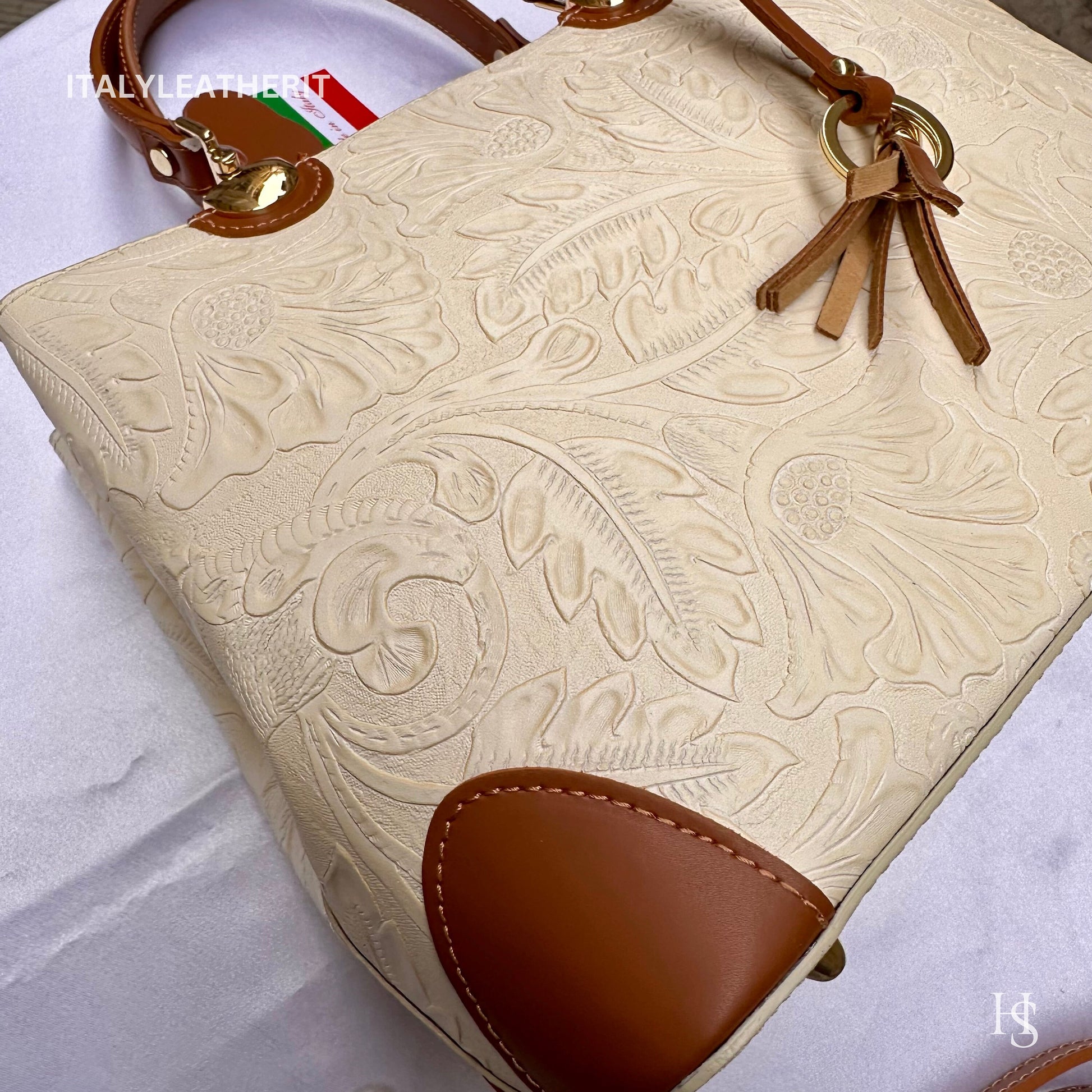 Italian Handmade Leather Bags For Woman l l Elegant Leather Tote From Florence || Made in Italy, Beige & Brown leather tote
