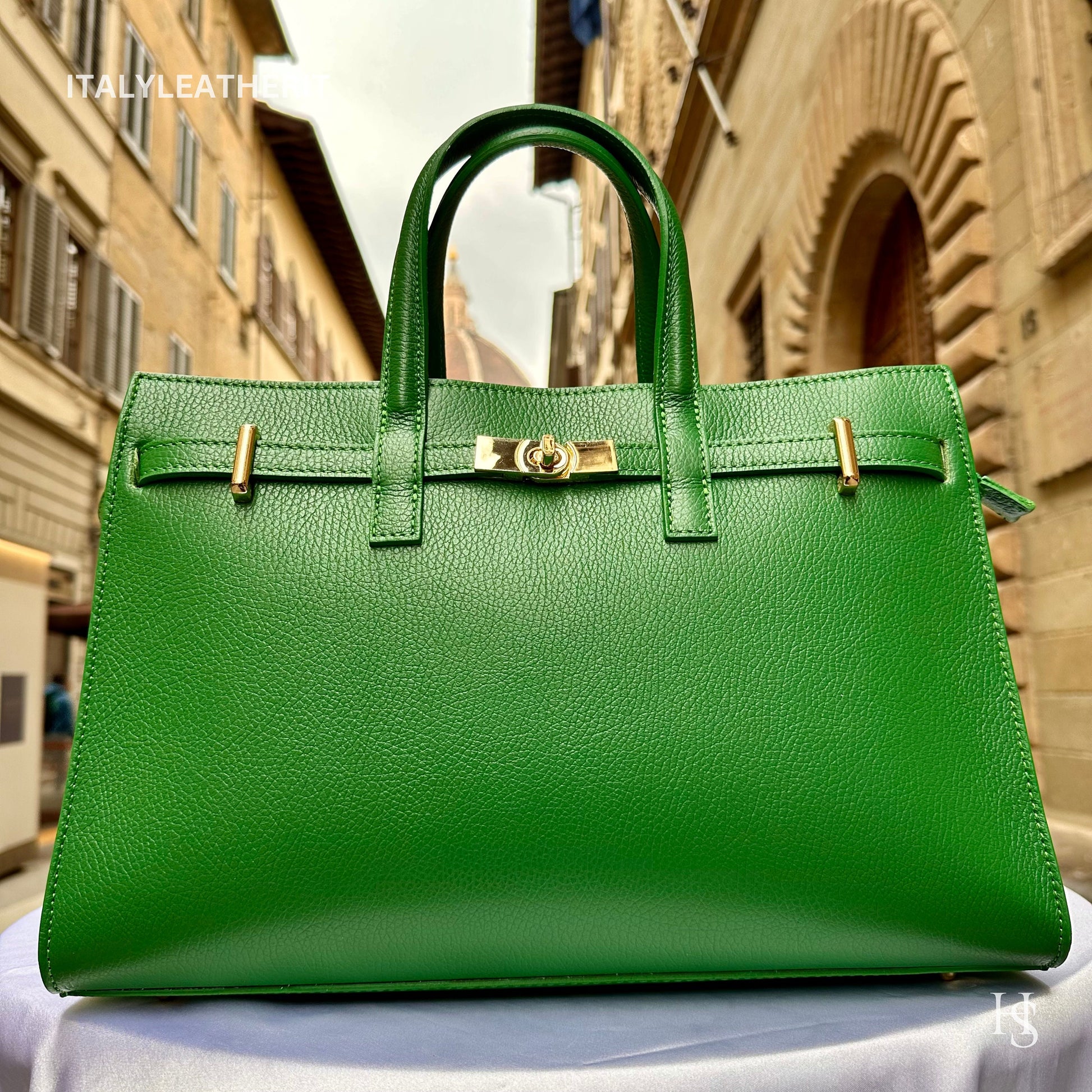 Italian Handmade Leather Bags for Women | Elegant Tote & Purse from Florence, made in Italy, Green Leather tote