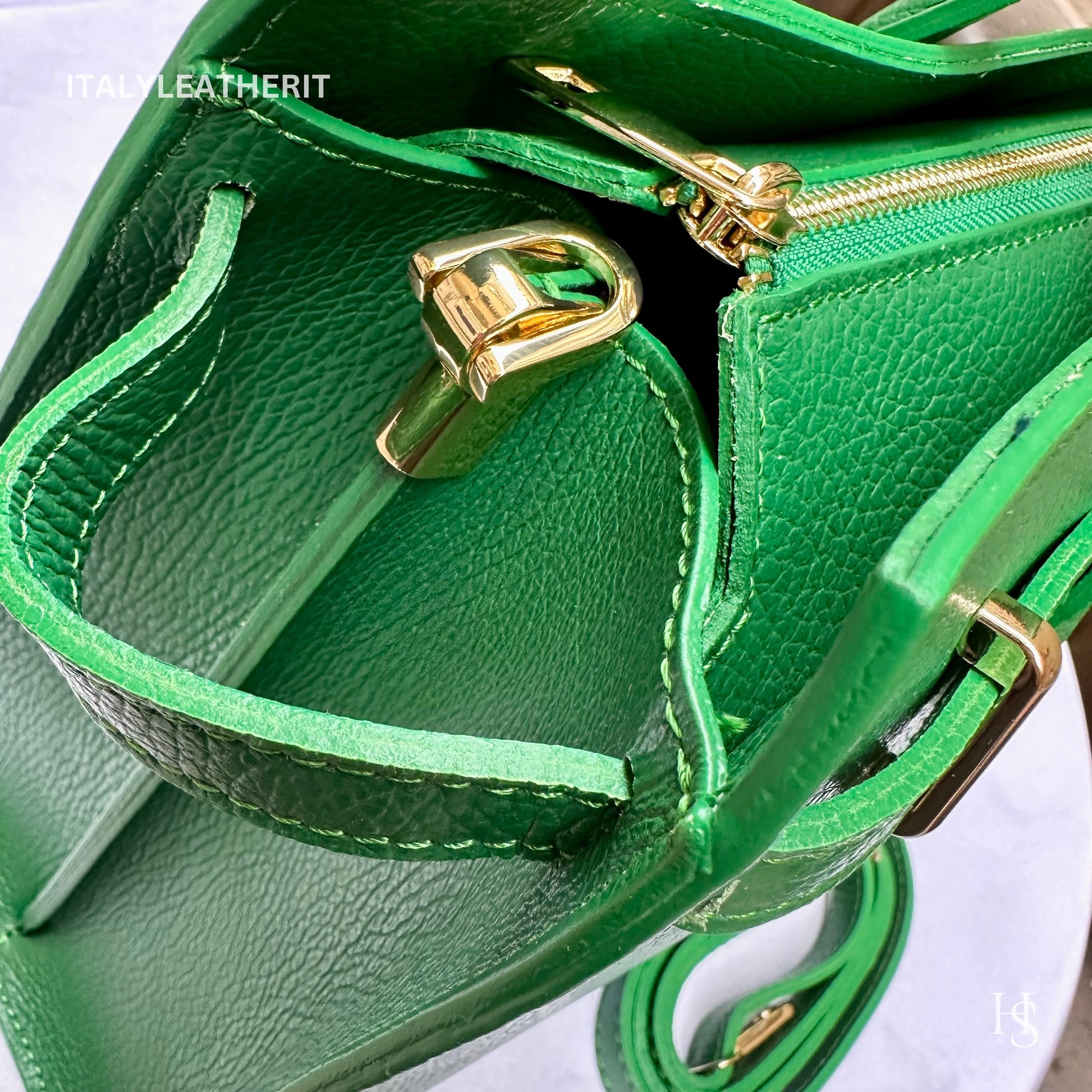 Italian Handmade Leather Bags for Women | Elegant Tote & Purse from Florence, made in Italy, Green Leather tote
