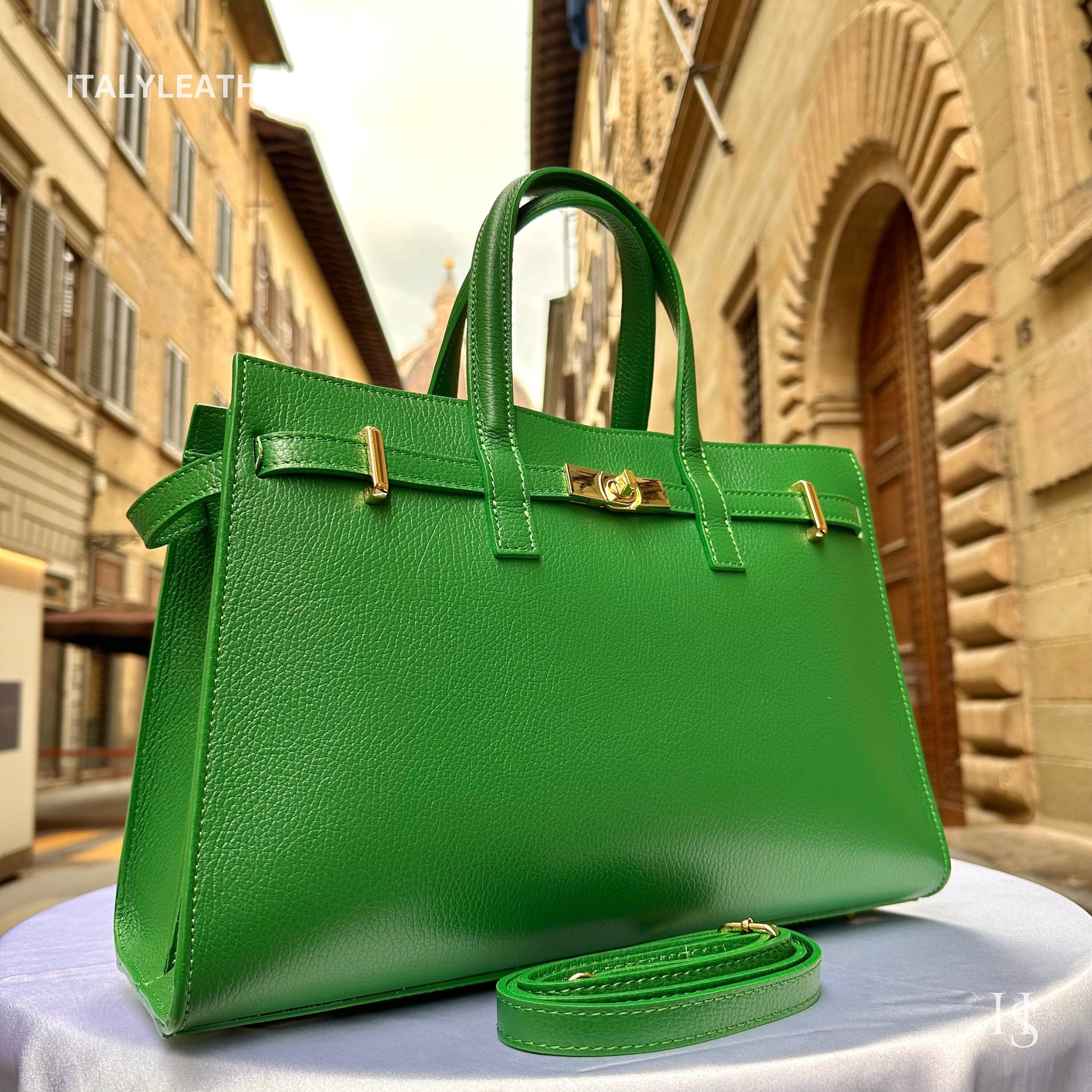 Italian Handmade Leather Bags for Women | Elegant Tote & Purse from Florence, made in Italy, Green Leather tote
