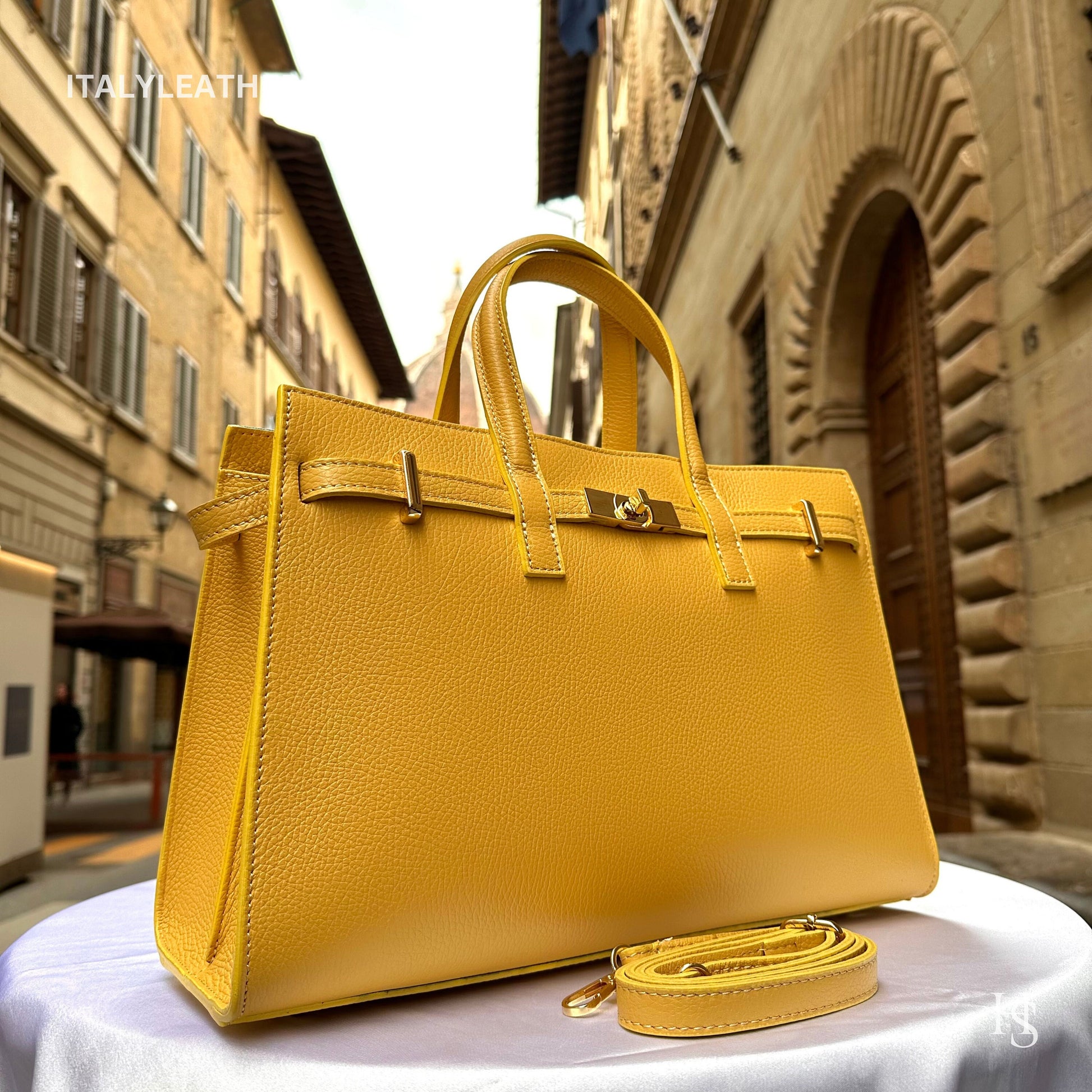 Italian Handmade Leather Bags for Women | Elegant Tote & Purse from Florence, made in Italy, Yellow Leather tote