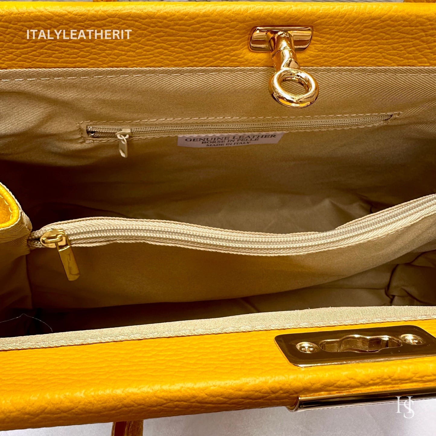 Italian Handmade Leather Bags For Women l l Elegant Leather Tote From Florence, Yellow Tote, Lock bag
