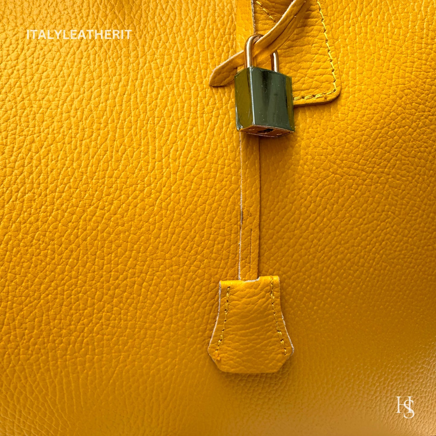 Italian Handmade Leather Bags For Women l l Elegant Leather Tote From Florence, Yellow Tote, Lock bag