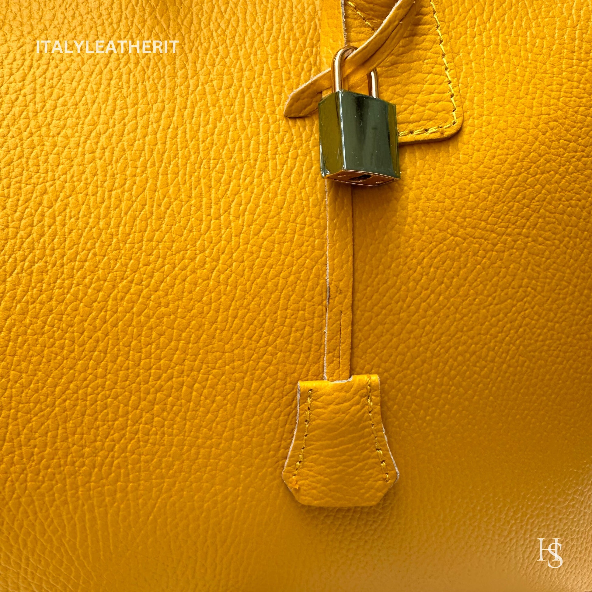 Italian Handmade Leather Bags For Women l l Elegant Leather Tote From Florence, Yellow Tote, Lock bag