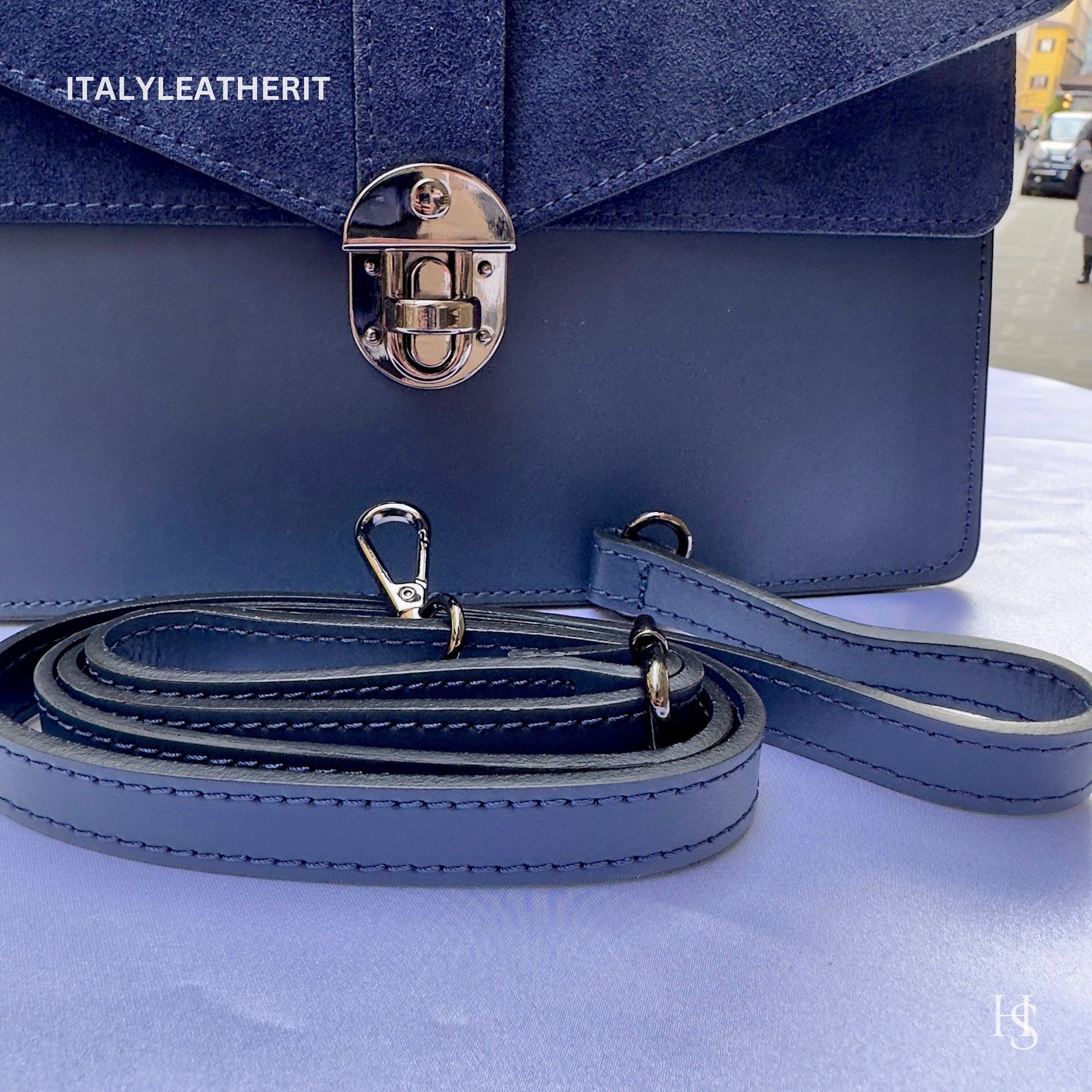 Italian Handmade Leather Bags For Women | Stylish Elegant Navy Blue Leather Tote From Florence