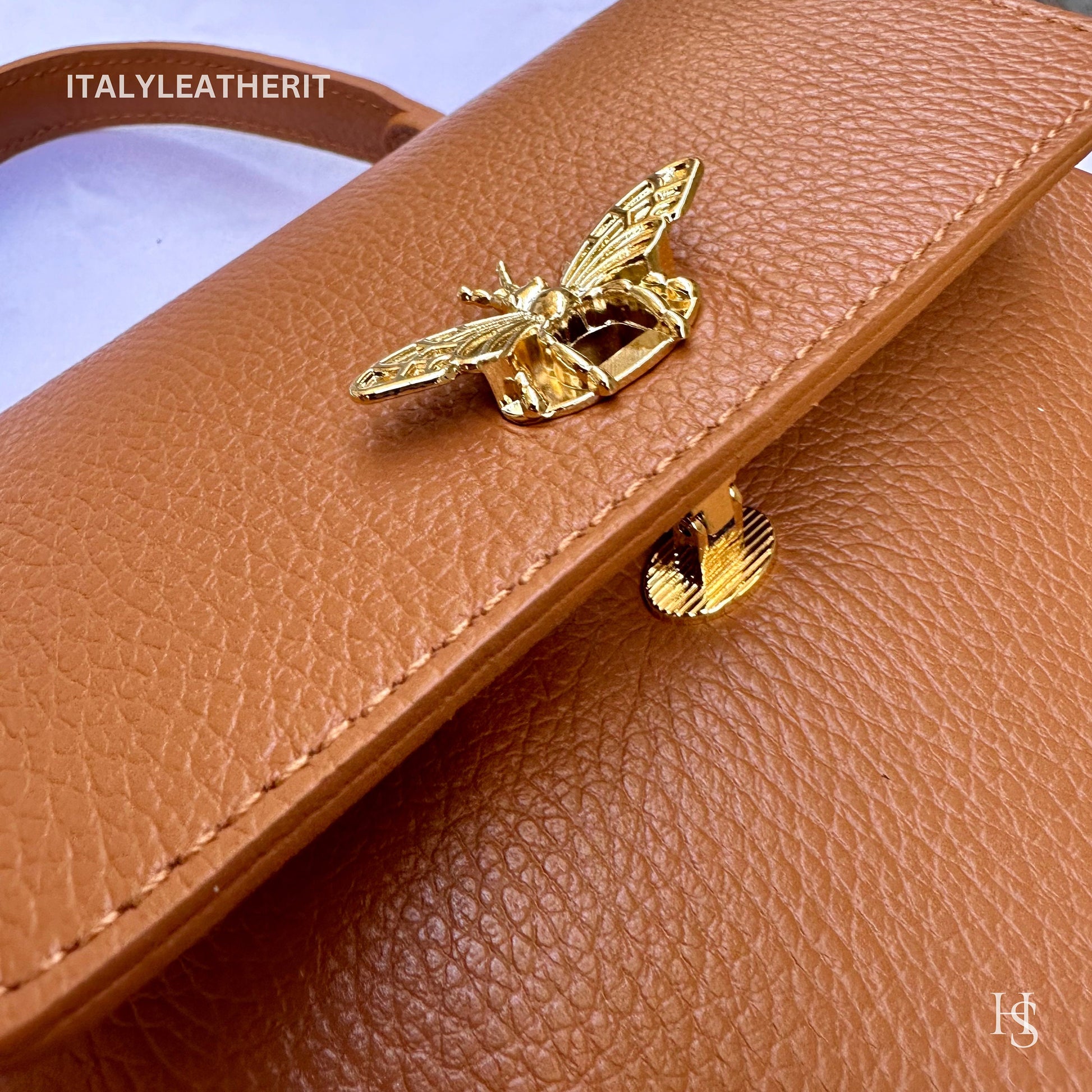 Italian Handmade Leather Bags For Women l l Elegant Leather Tote From Florence with bee-shaped lobster clasp closure