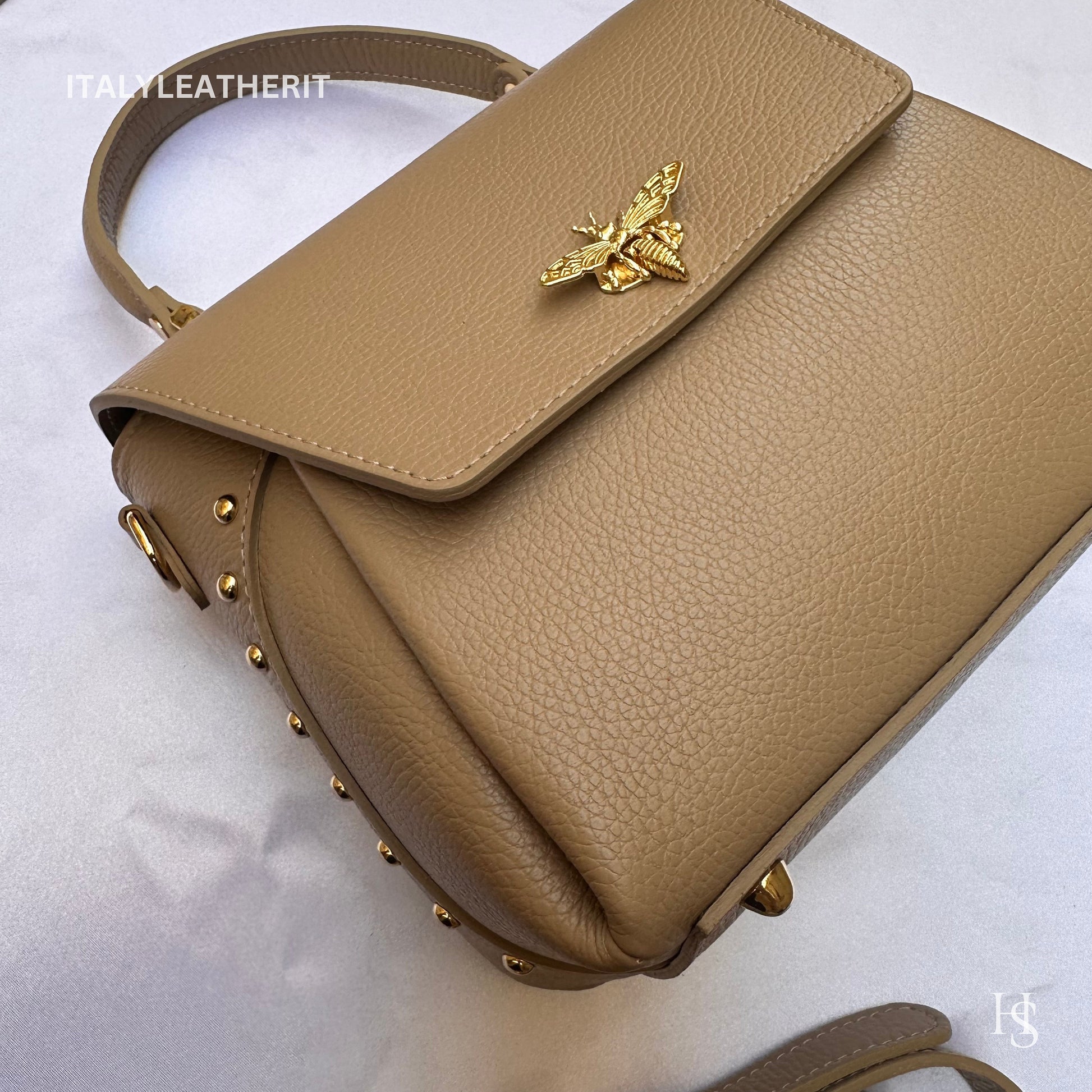 Italian Handmade Leather Bags For Women l l Elegant Leather Tote From Florence with bee-shaped lobster clasp closure