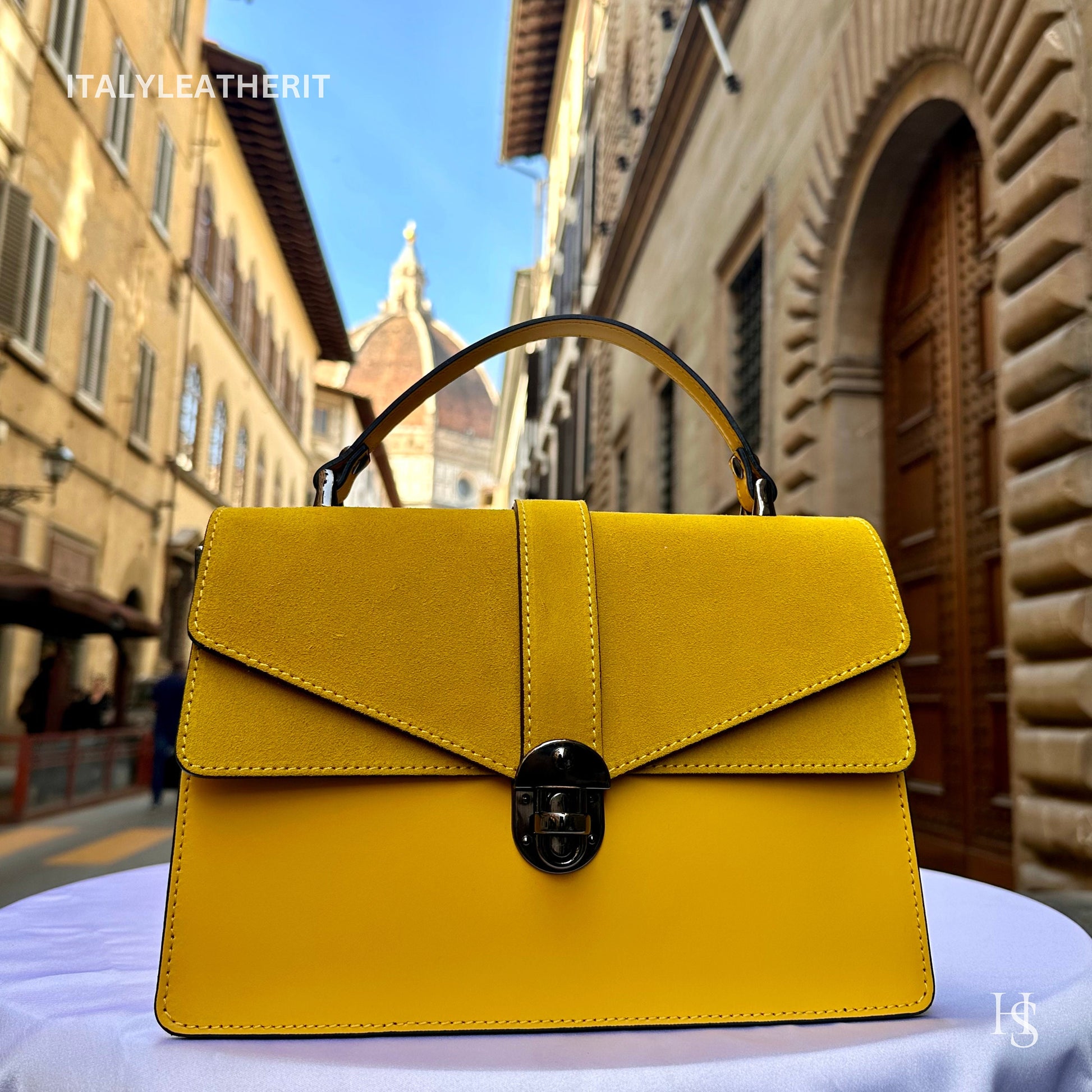 Italian Handmade Leather Bags For Women | Elegant Leather Tote From Florence | Made in Italy Yellow Tote Bag