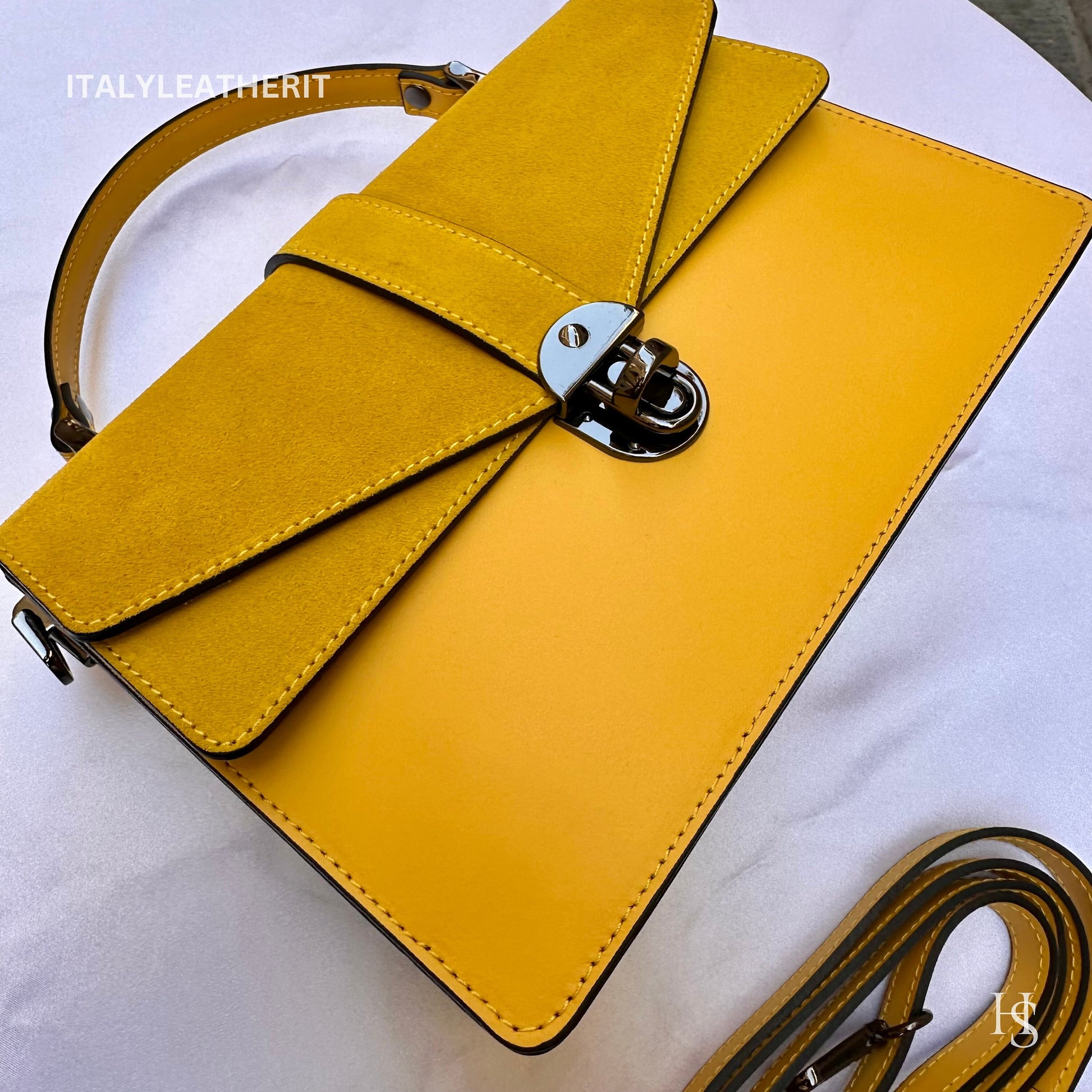 Italian Handmade Leather Bags For Women | Elegant Leather Tote From Florence | Made in Italy Yellow Tote Bag