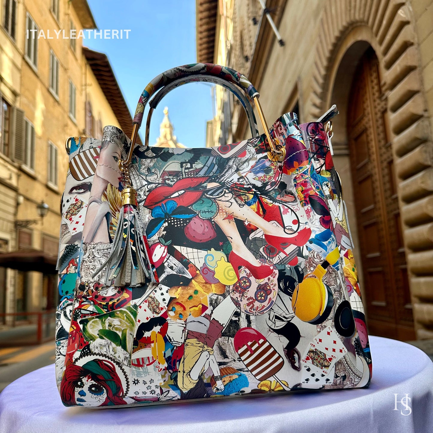 Italian Handmade Leather Bags For Women l l Elegant Leather Tote From Florence, Italy, Pop Art Bag