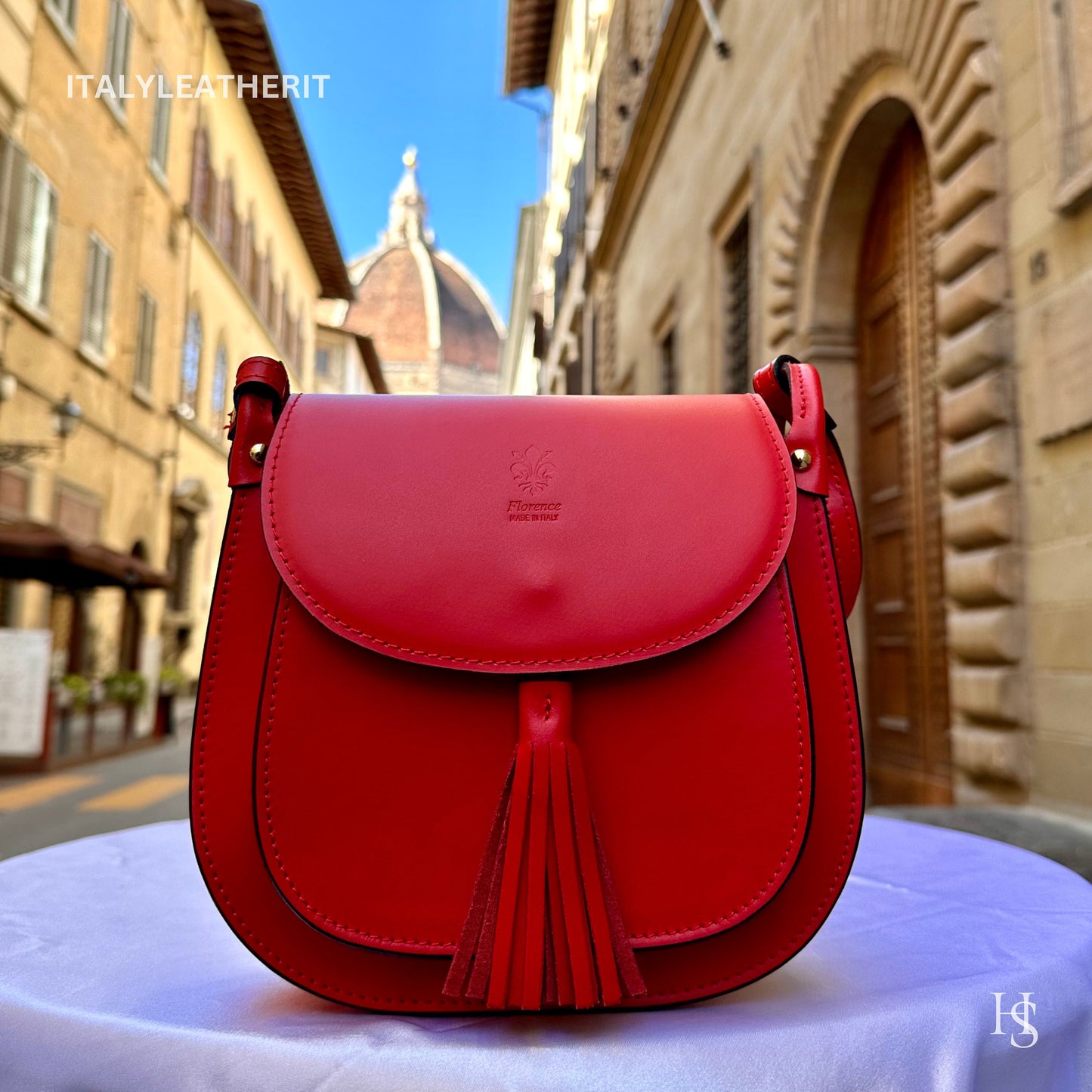 Italian Handmade Leather Bags For Women | Elegant Leather Tote From Florence | Red Crossbody Bag