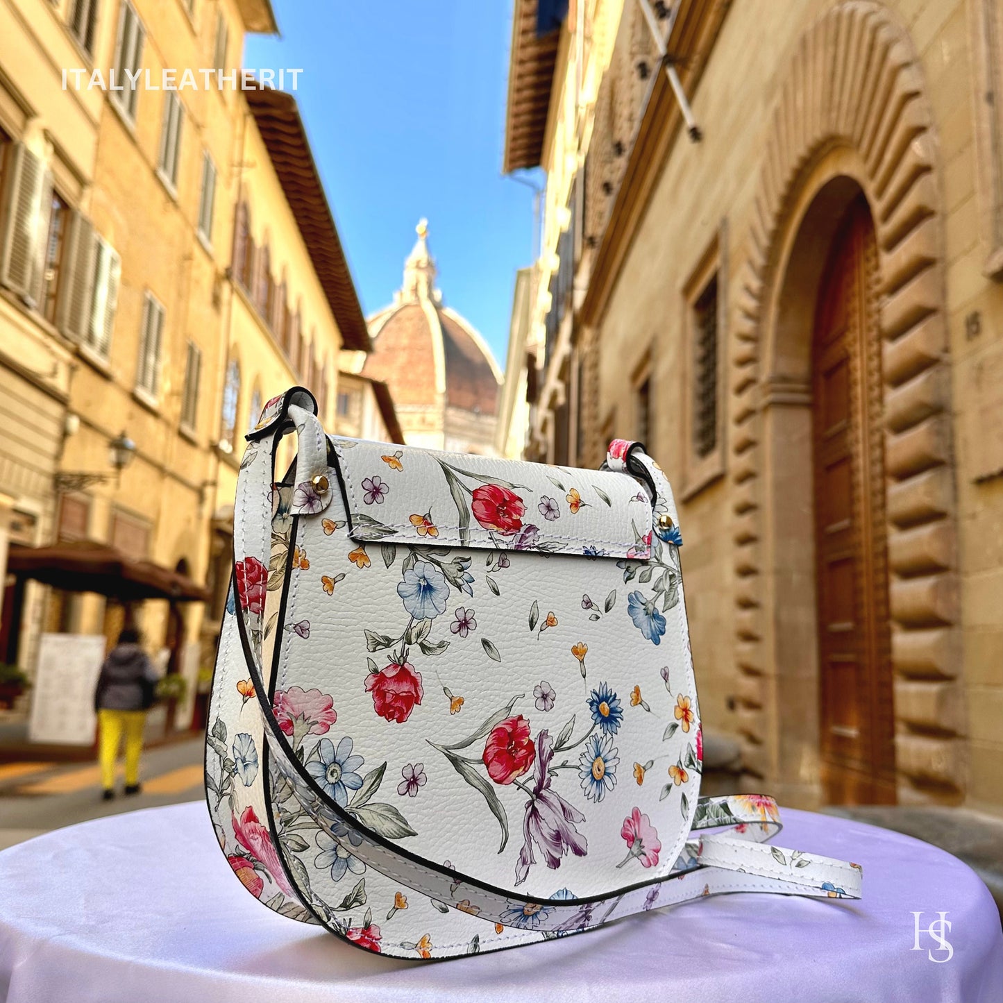 Italian Handmade Leather Bags For Women l l Elegant Leather Tote From Florence, Crossbody bag, Made in Italy, Flower bag
