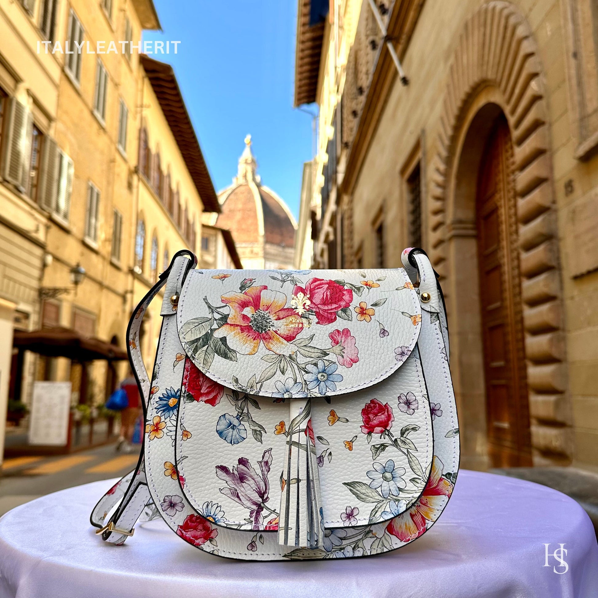 Italian Handmade Leather Bags For Women l l Elegant Leather Tote From Florence, Crossbody bag, Made in Italy, Flower bag