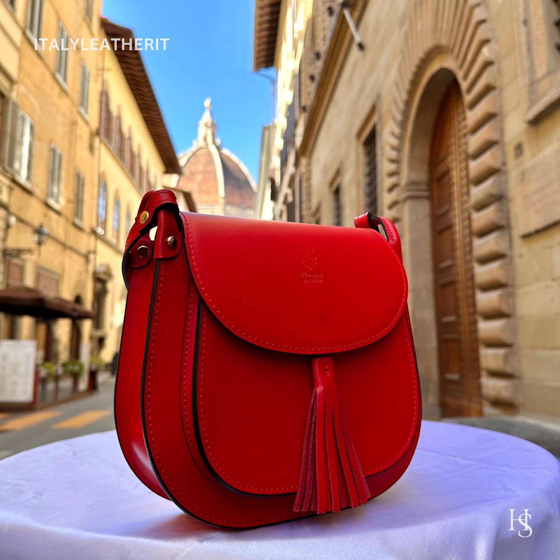 Italian Handmade Leather Bags For Women | Elegant Leather Tote From Florence | Red Crossbody Bag