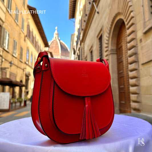 Italian Handmade Leather Bags For Women | Elegant Leather Tote From Florence | Red Crossbody Bag
