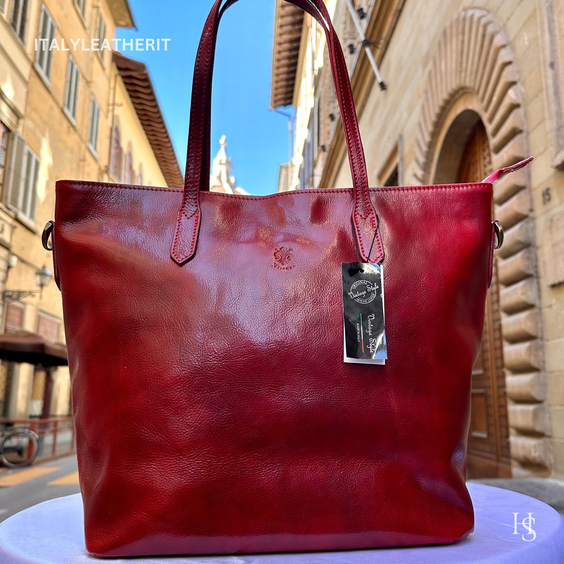 Italian Handmade Leather Bags For Women l l Elegant Leather Tote From Florence, Red leather tote