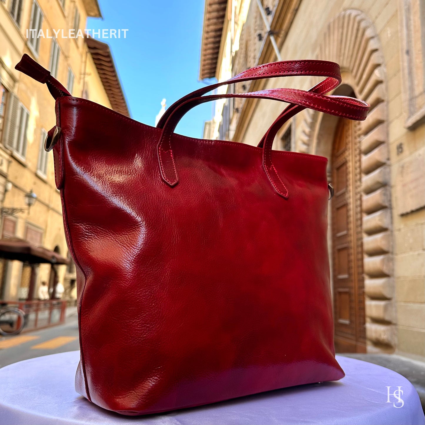 Italian Handmade Leather Bags For Women l l Elegant Leather Tote From Florence, Red leather tote