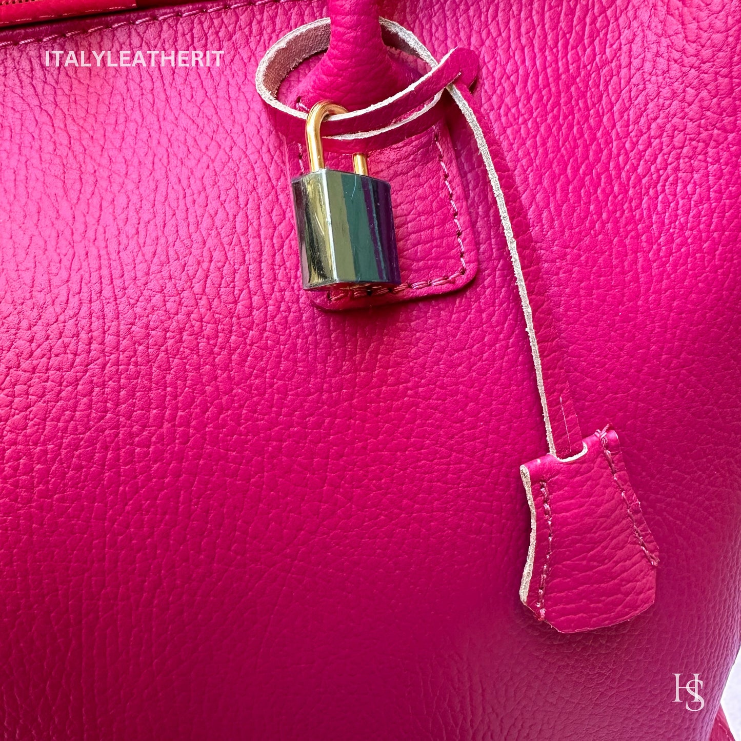 Italian Handmade Leather Bags For Woman l l Elegant Leather Tote From Florence, Fuchsiabag, Lock bag