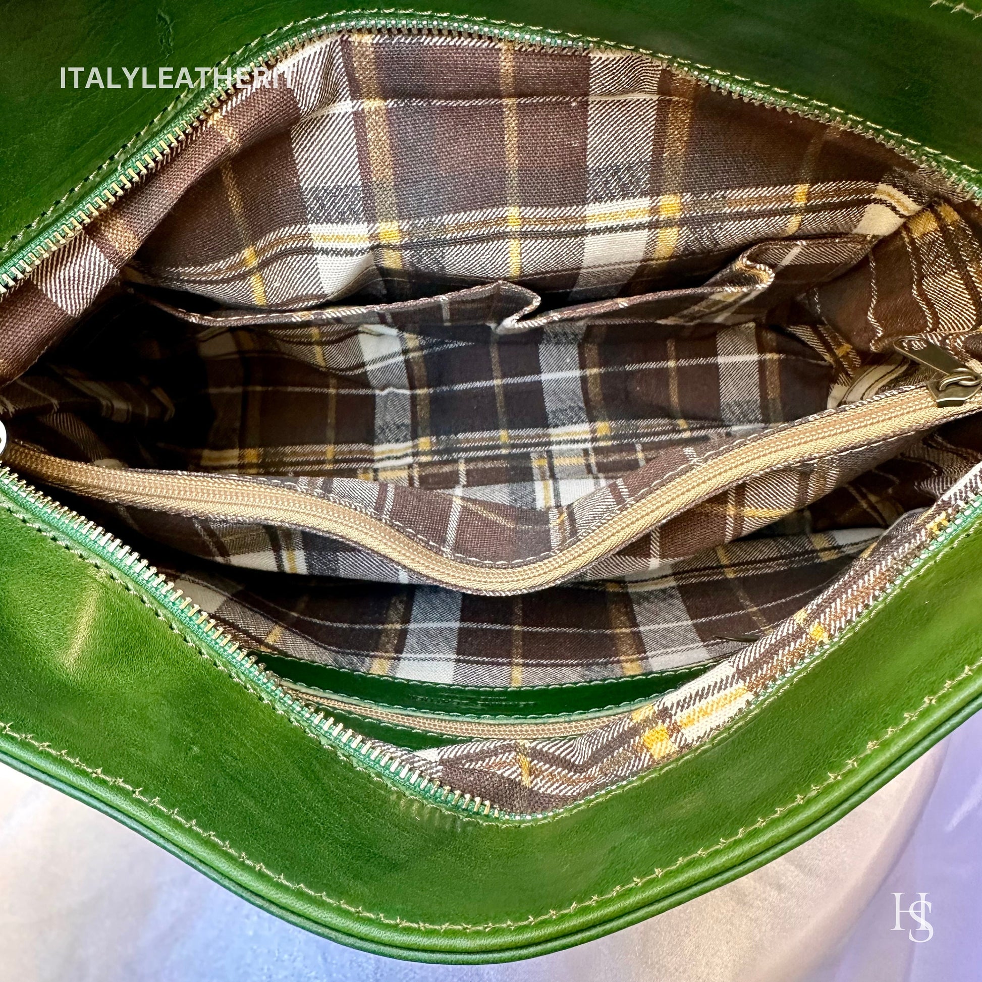 Italian Handmade Leather Bags For Women l l Elegant Leather Tote From Florence, Made in Italy, Green Leather purse