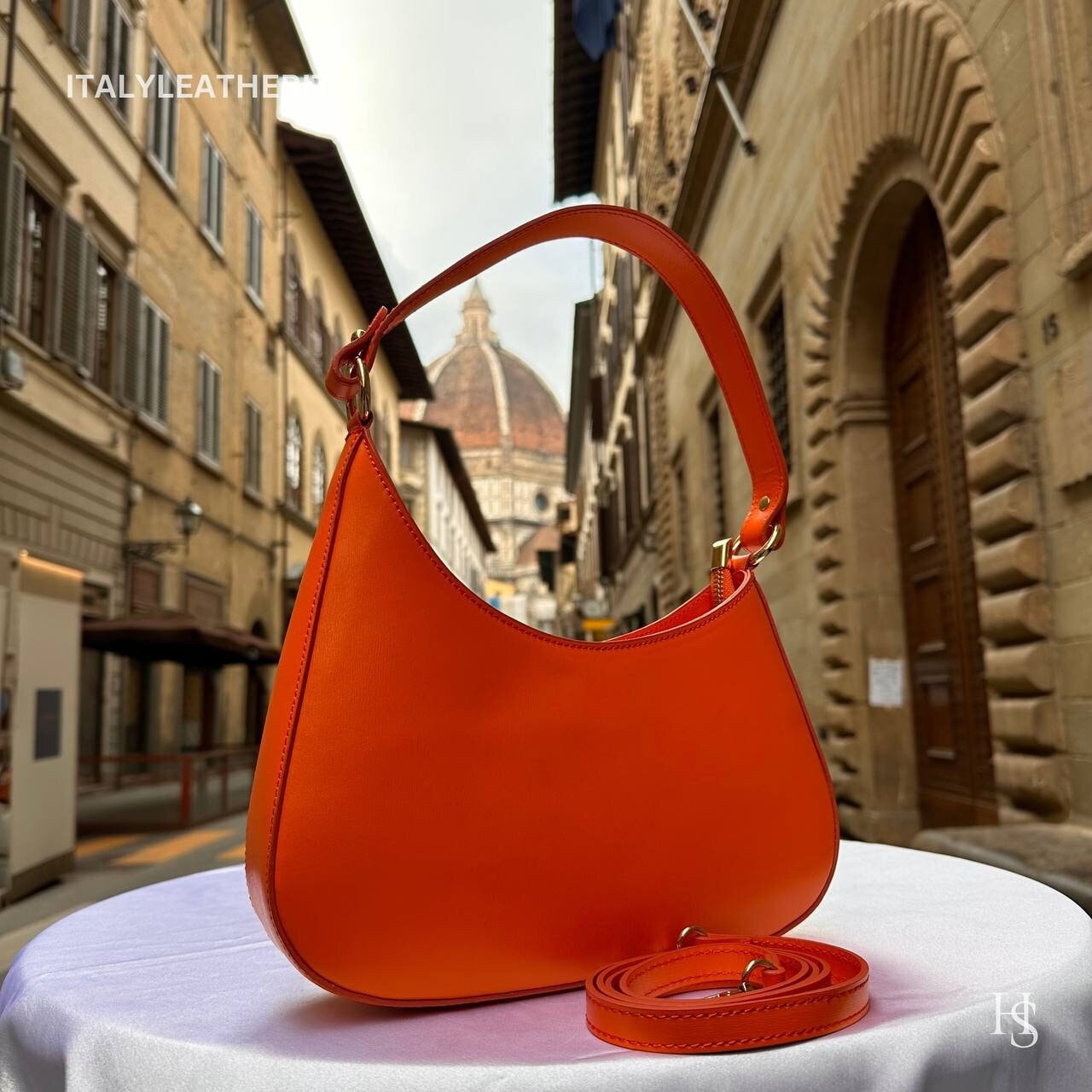 Italian Handmade Leather Bags For Women | Elegant Orange Leather Tote From Florence, Shoulder Bag